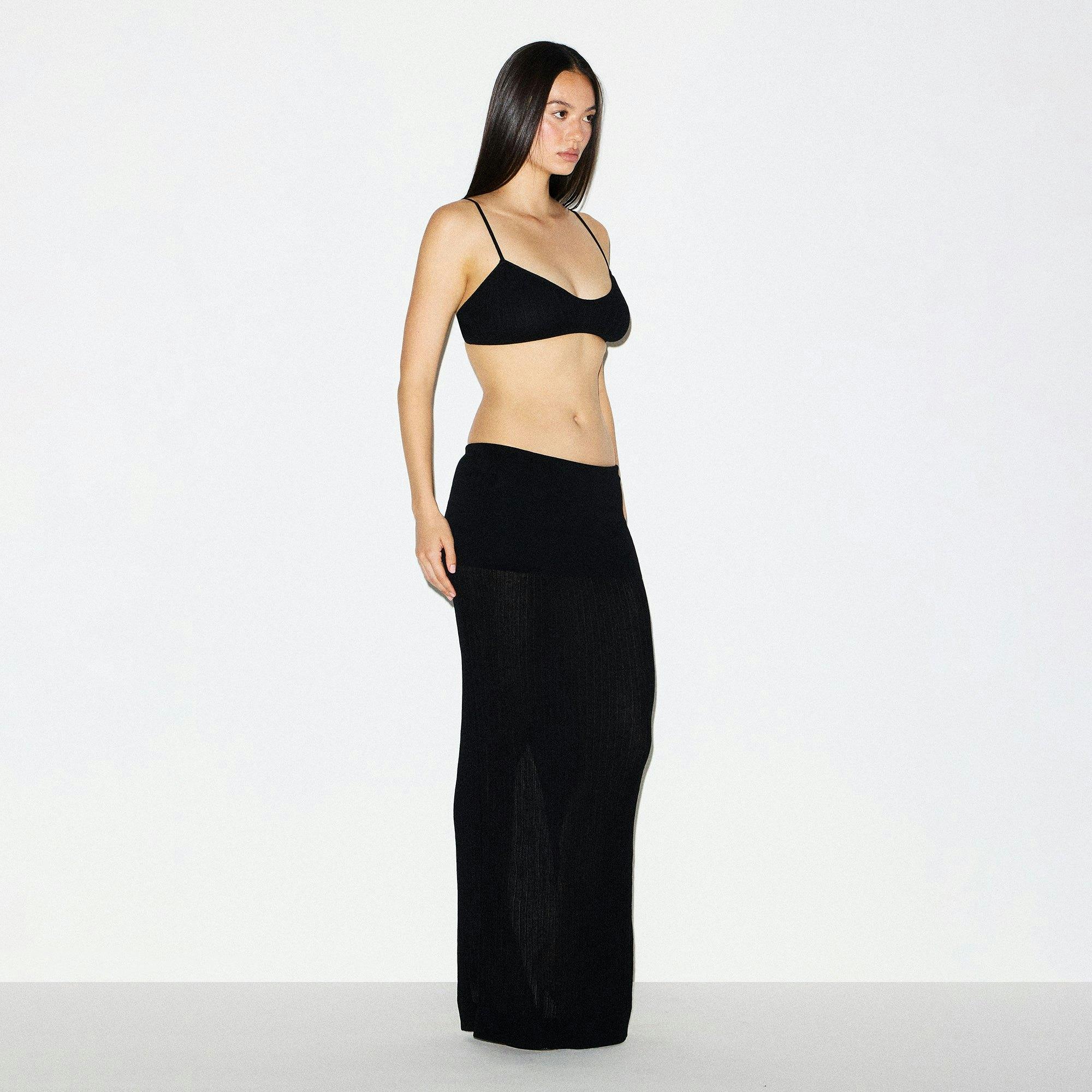 SHEER KNIT FOLDOVER LONG SKIRT | ONYX Product Image