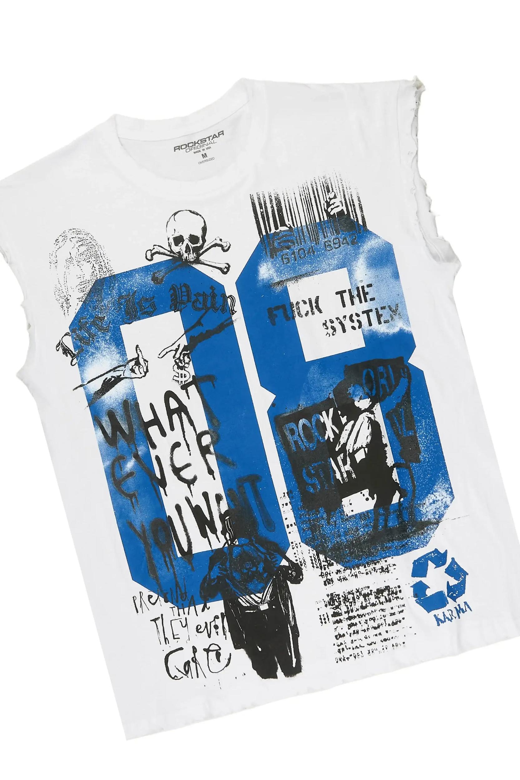 Grill 2.0 White/Light Blue Oversized Graphic T-Shirt & Gentry Stacked Flare Jean Set Male Product Image