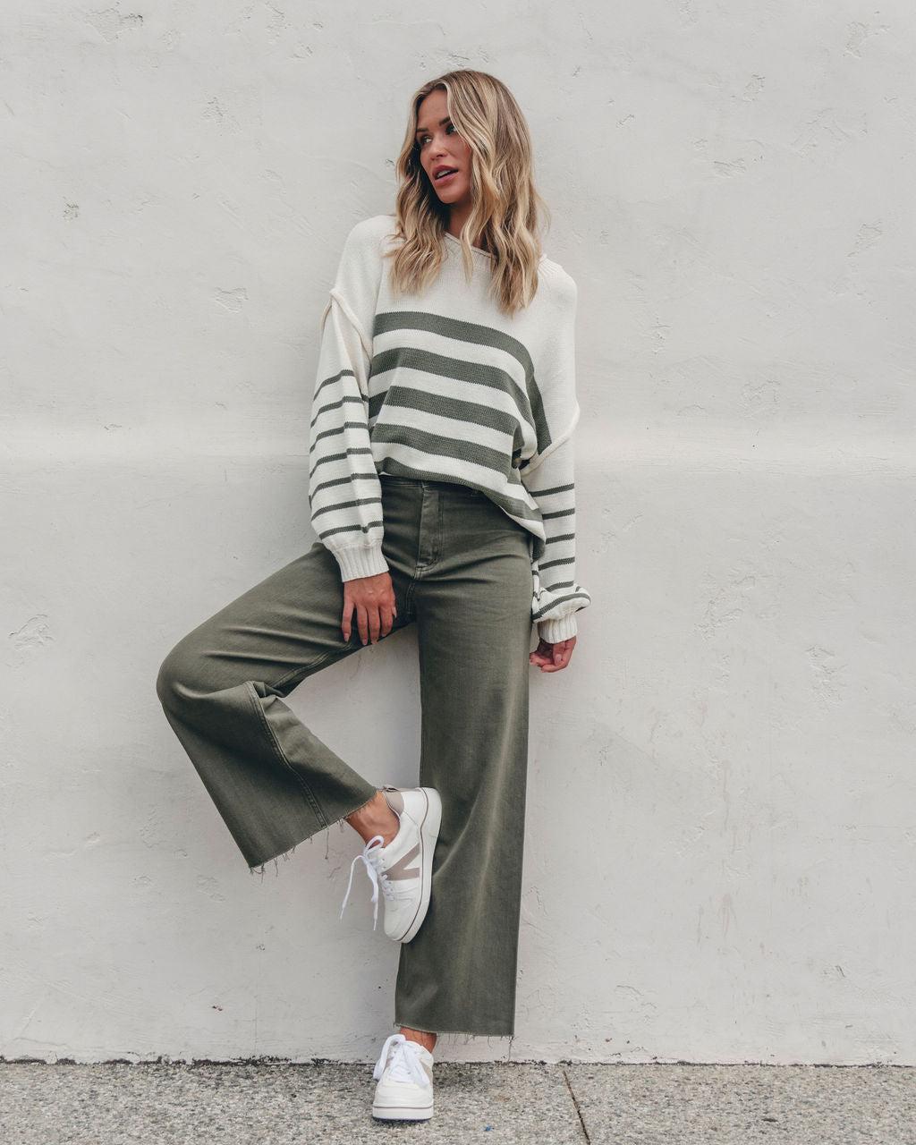 Olive Straight Wide Leg Pants Product Image