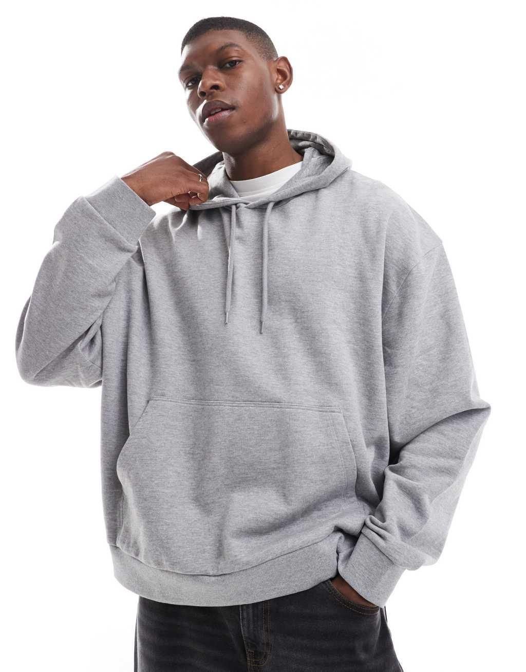 ASOS DESIGN boxy oversized hoodie with photographic back print in gray heather Product Image