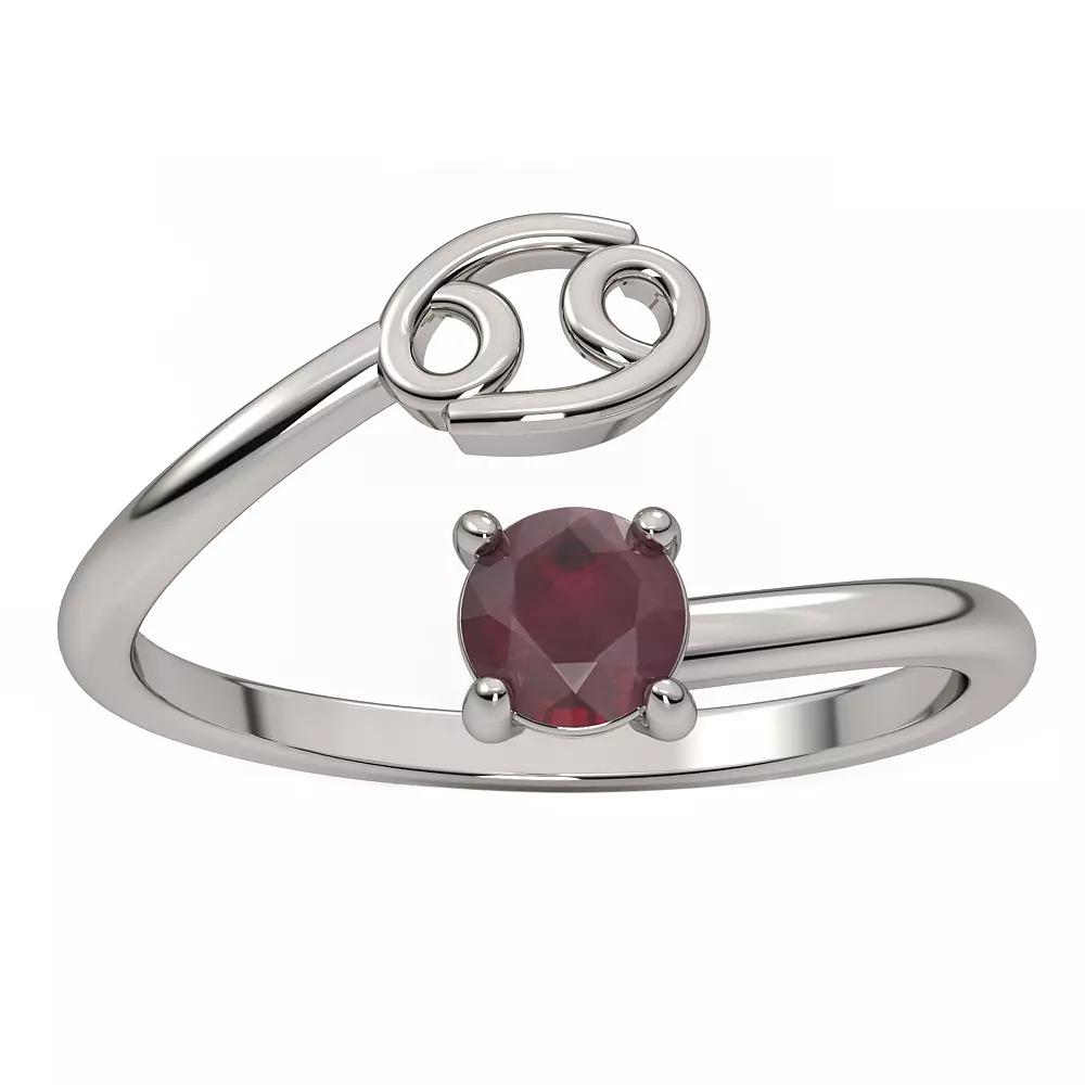 Sterling Silver Ruby Cancer Zodiac Sign Bypass Ring, Women's, Size: 9, Red Product Image