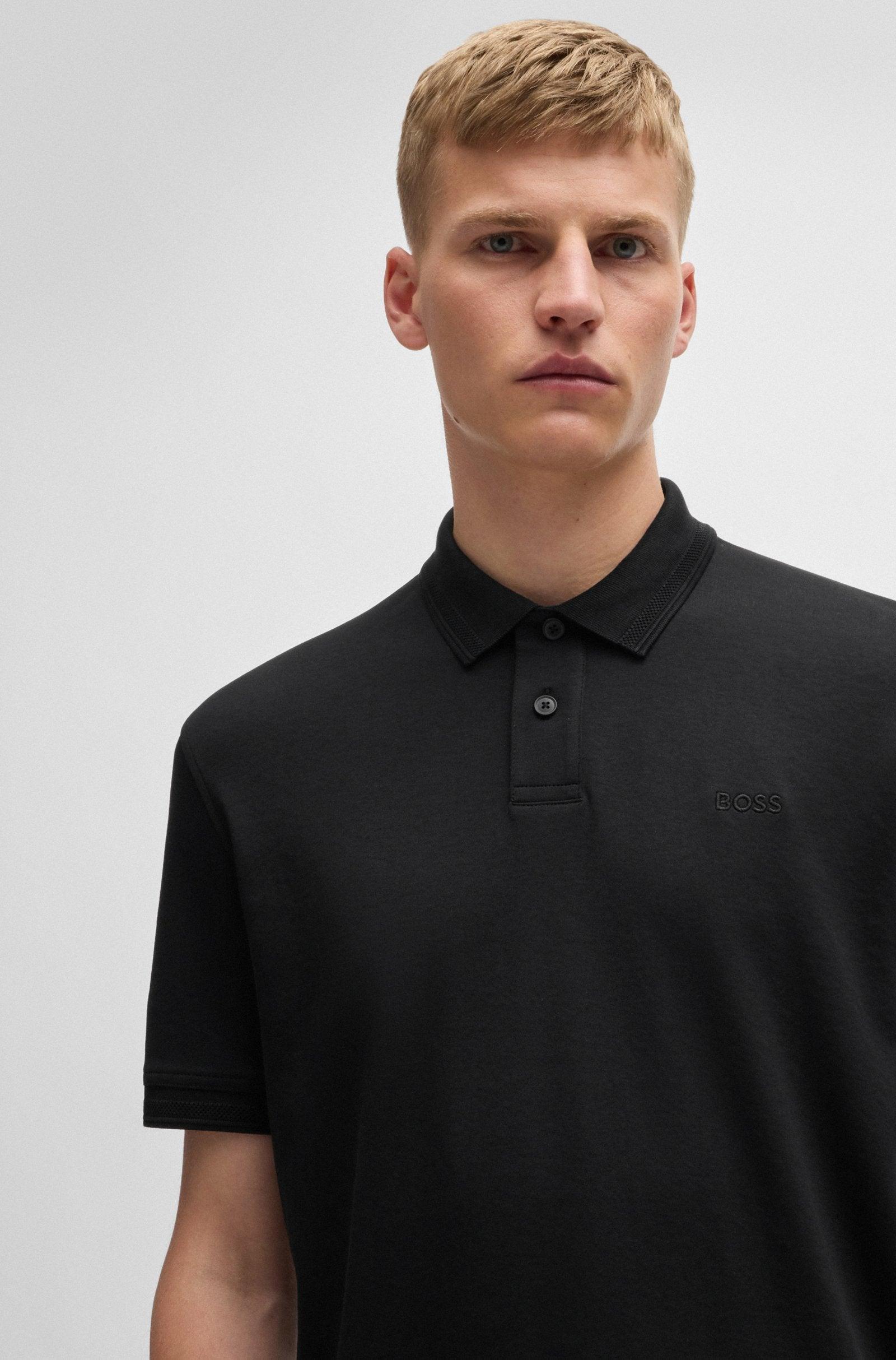 BOSS Interlock-cotton polo shirt with logo print Product Image