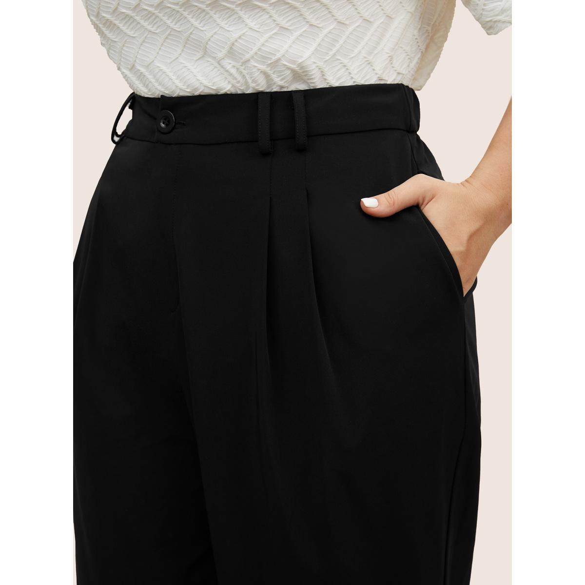 Plus Size High Rise Elastic Waist Straight Leg Pants Women Black At the Office Straight Leg High Rise Work Pants BloomChic 18-20/2X Product Image