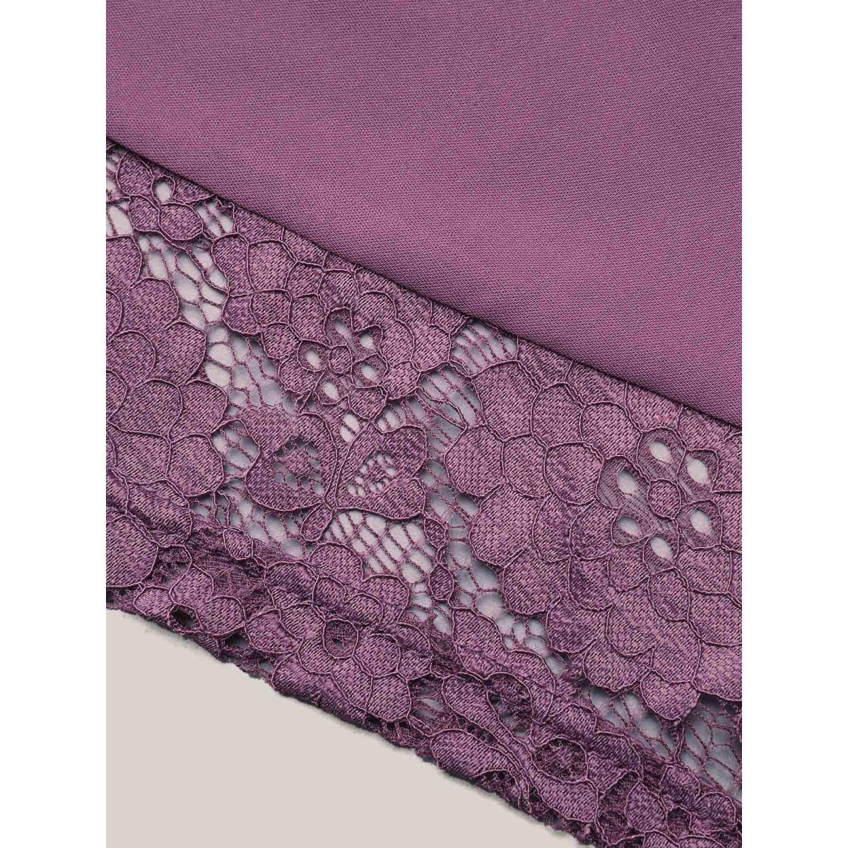 Plus Size Mauve Sweetheart Neck Lace High-Low Hem Shirt Women Romantic Half Sleeve Heart neckline Elegant Blouses BloomChic 14-16/1X Product Image