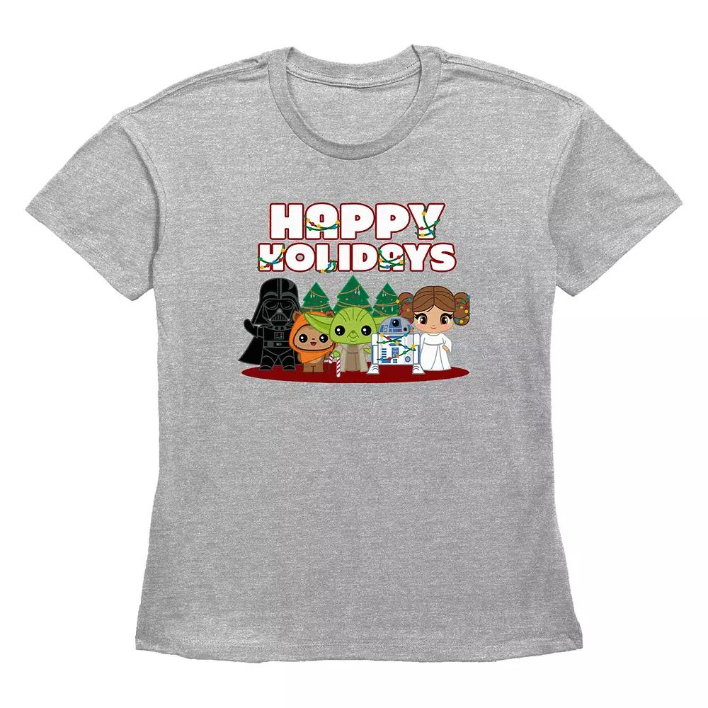 Women's Star Wars Characters Happy Holidays Graphic Tee,  Product Image