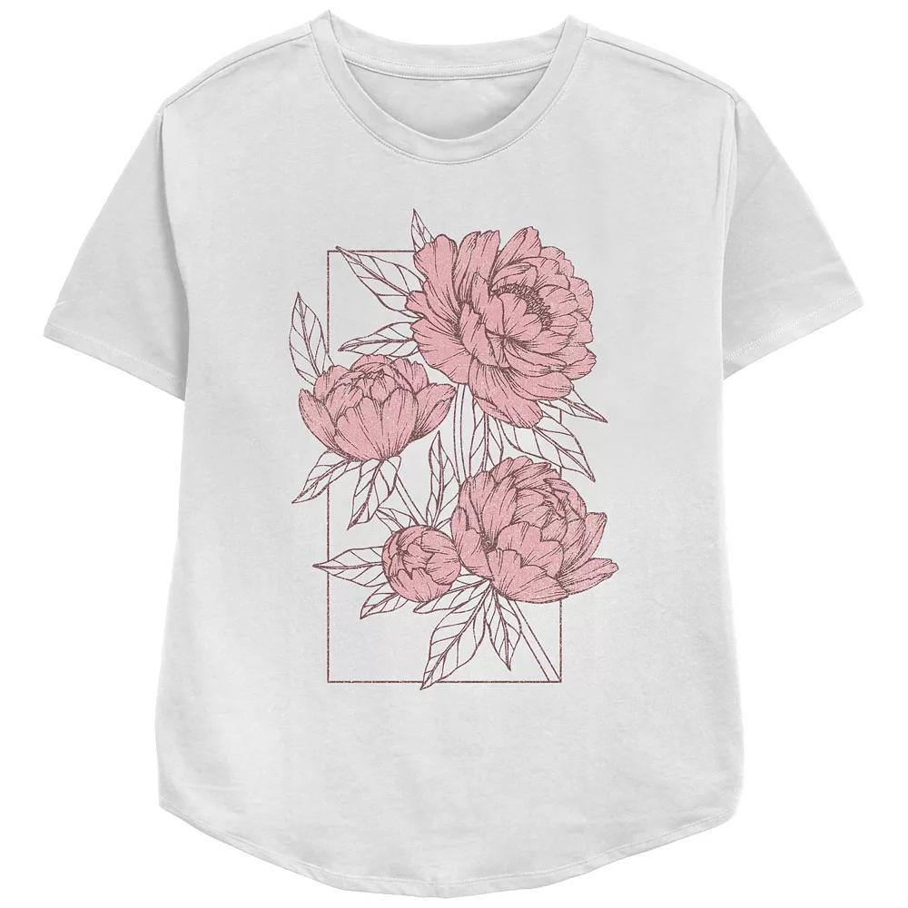 Women's Flower Sketches Box Relaxed Fit Graphic Tee, Girl's, Size: XXL, White Product Image