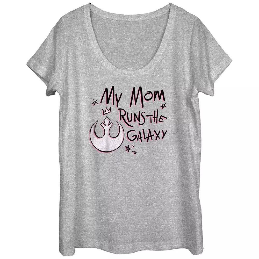 Juniors' Star Wars My Mom Runs The Galaxy Pink Rebel Logo Scoop Neck Graphic Tee, Girl's, Size: Medium, Athletic Grey Product Image