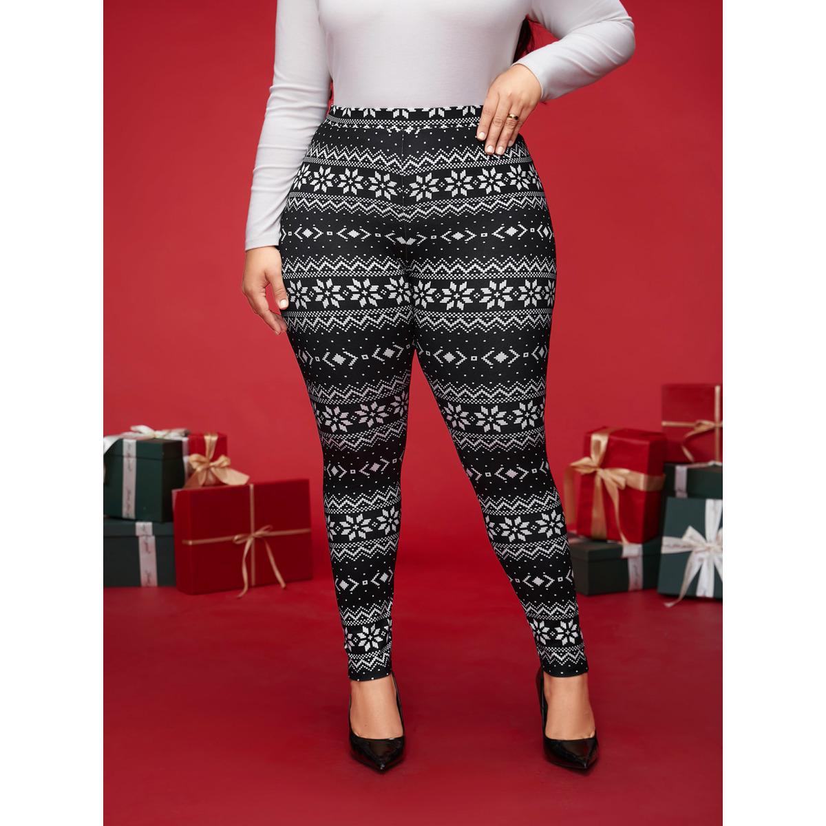 Plus Size Snowflakes Printed High-Waist Stretchy Leggings Women BlackFlower Casual High stretch Skinny Mid Rise Everyday Leggings BloomChic 18-20/2X Product Image