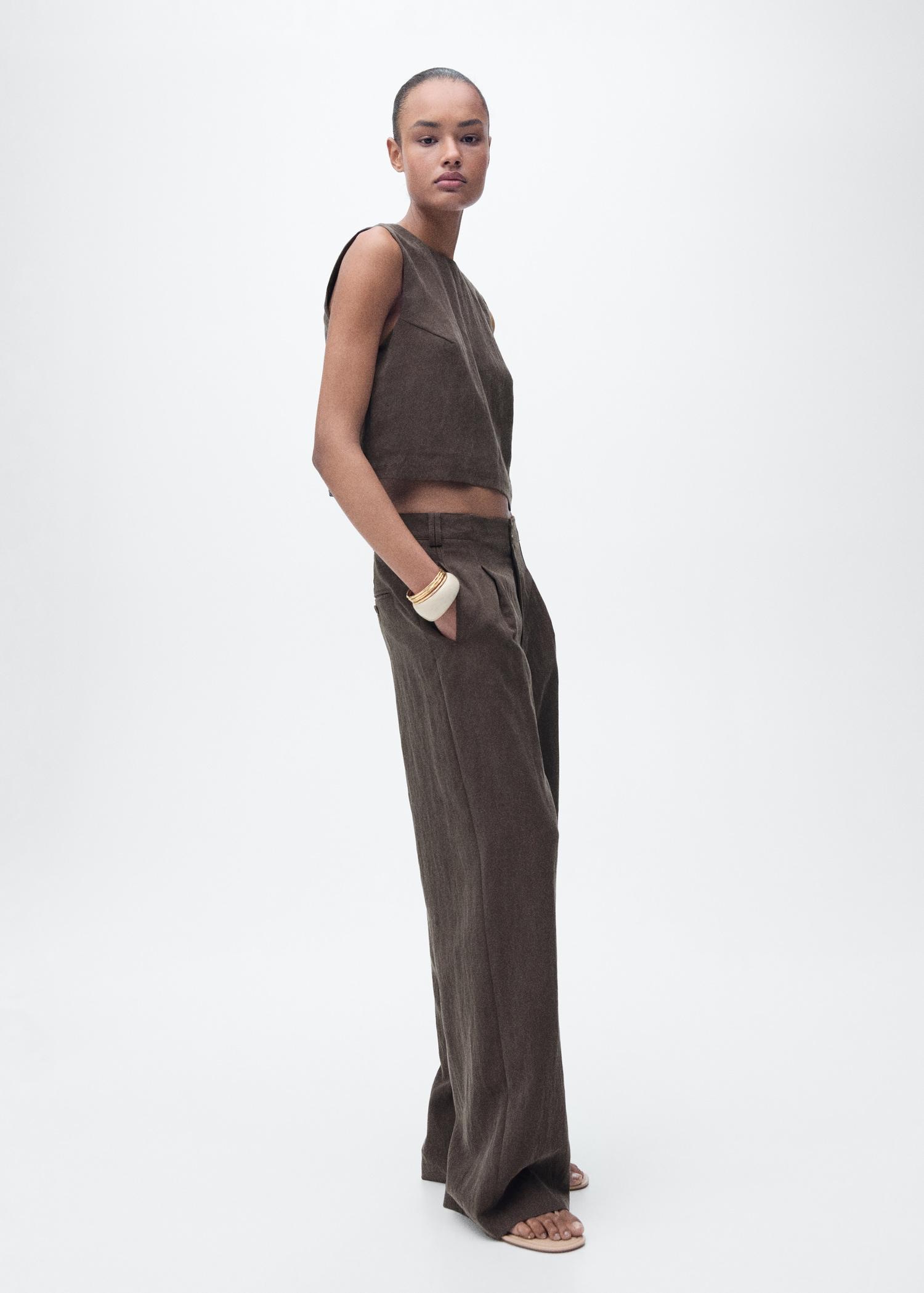 Straight-fit lyocell pants with pleats - Women | MANGO USA Product Image
