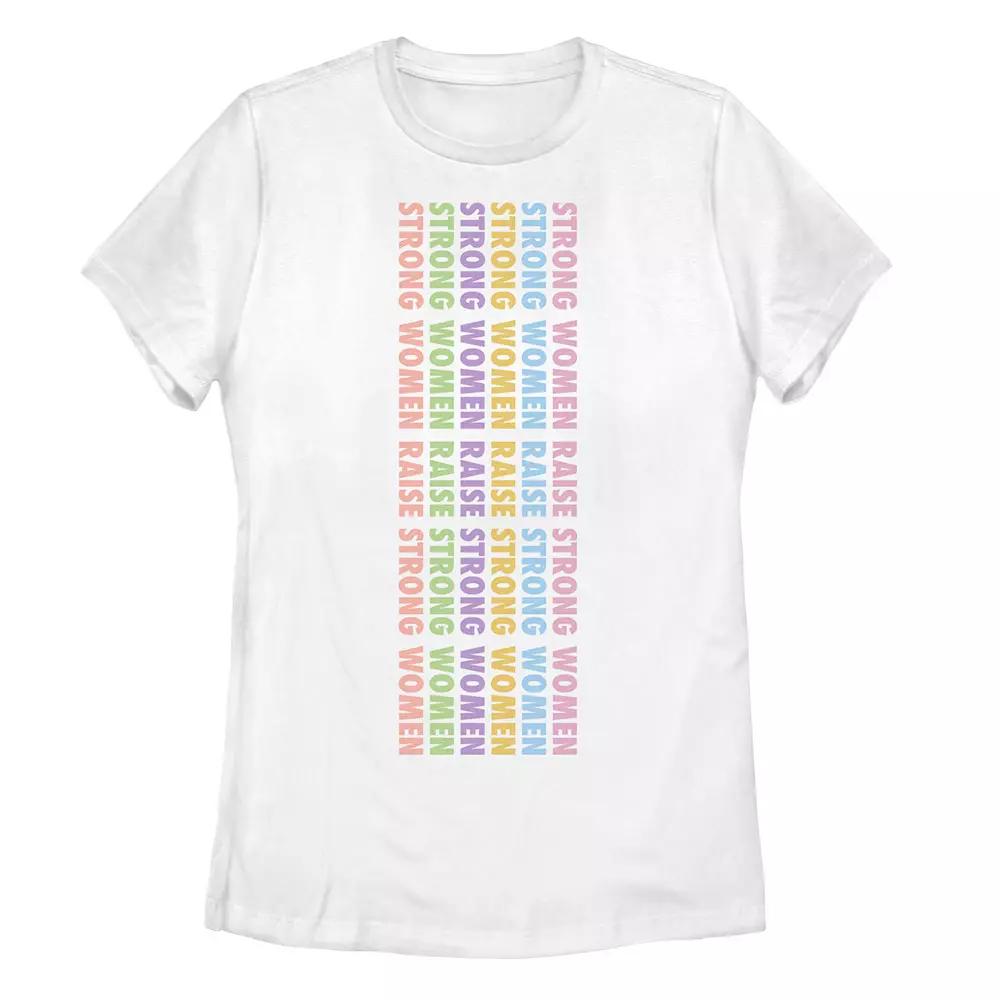 Juniors' "Strong Women Raise Strong Women" Colorful Word Stack Tee, Girl's, Size: XL, White Product Image