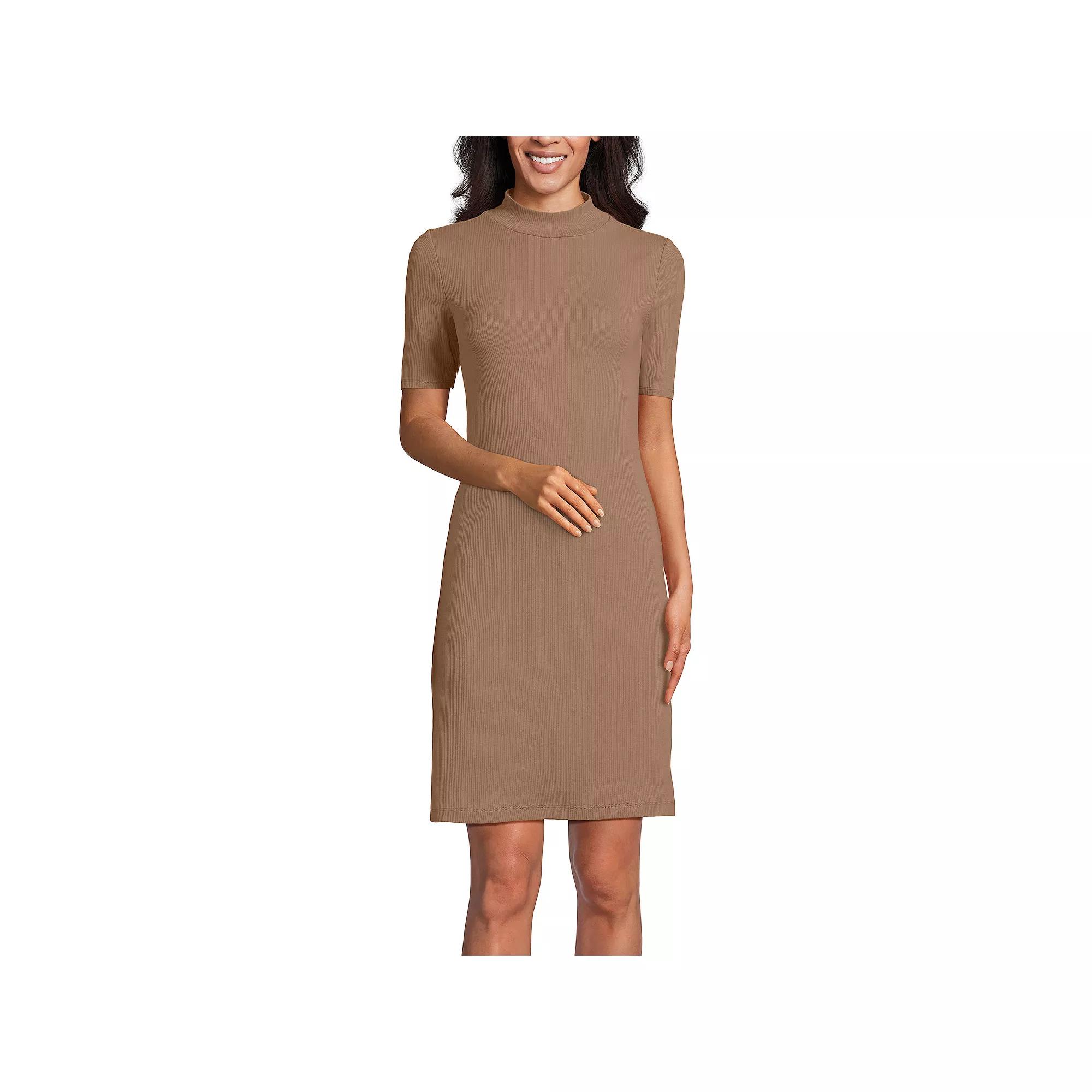Women's Lands' End Rib Knit Mock Neck Above Knee Dress, Size: Small, Honey Beige Product Image