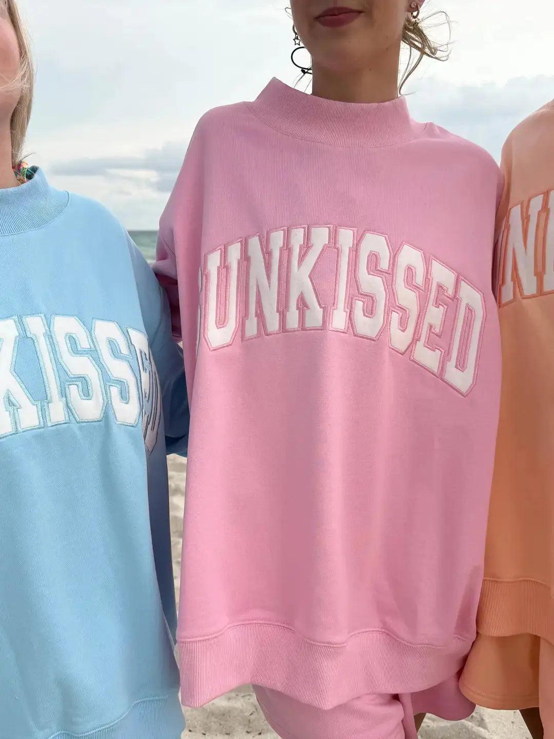 Sunkissed Collegiate Embroider Oversized Mockneck Sweatshirt 100% Cotton Product Image