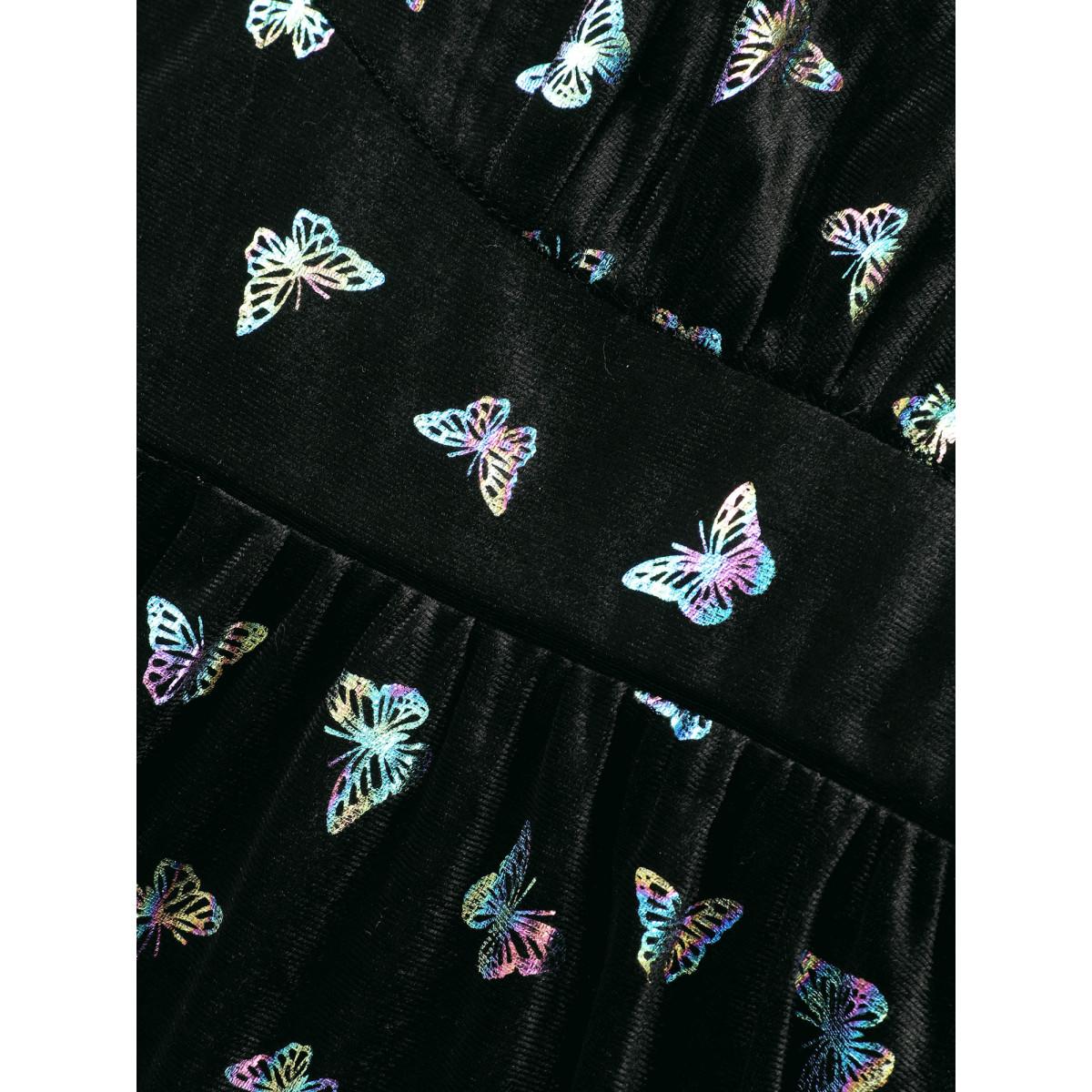 Plus Size Butterfly Glitter Flutter Sleeve Midi Dress BlackFlower Women Cocktail Texture Party Curvy Bloomchic 26/4X Product Image