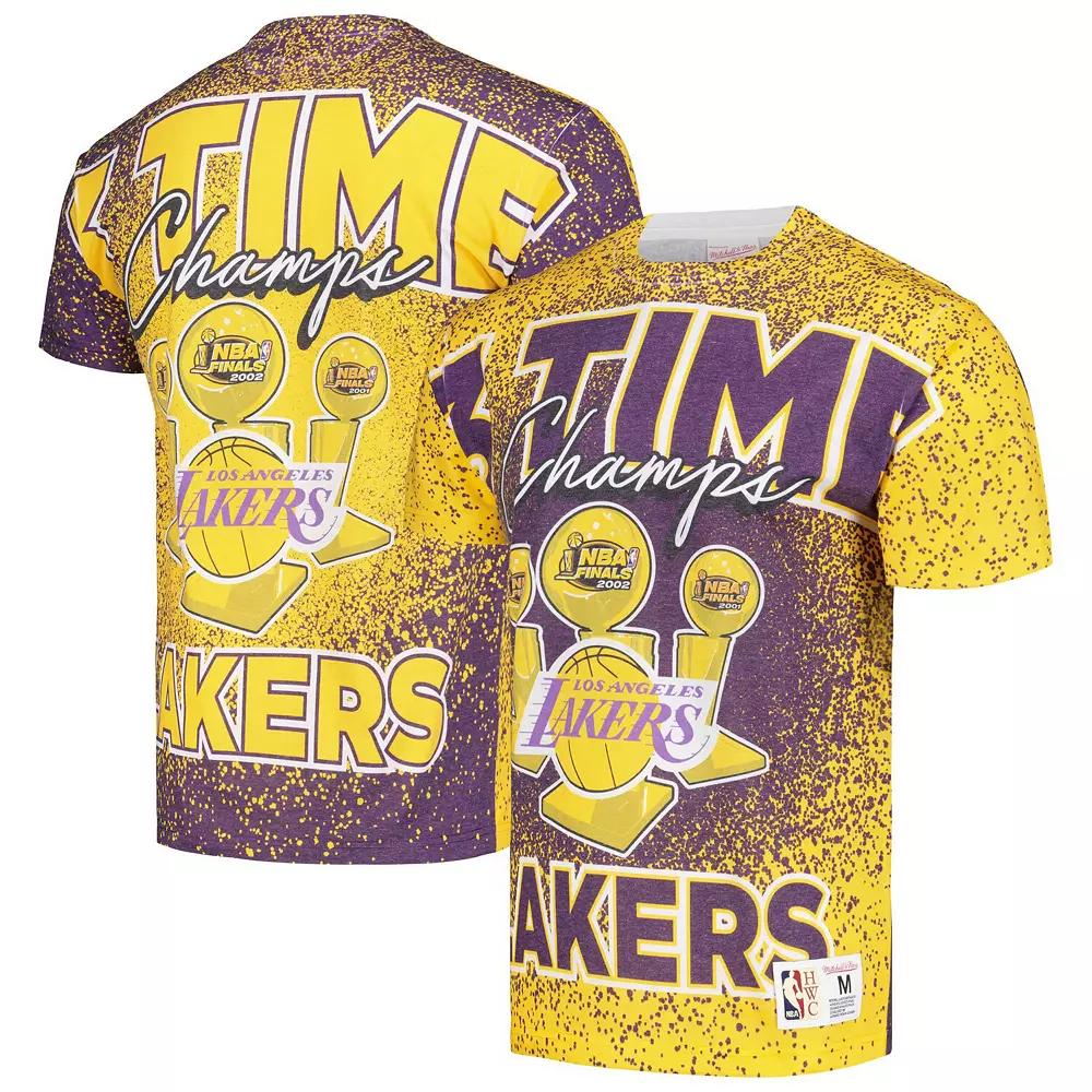 Men's Mitchell & Ness Gold Los Angeles Lakers Hardwood Classics 3X NBA Champions Champ City T-Shirt, Size: Large Product Image