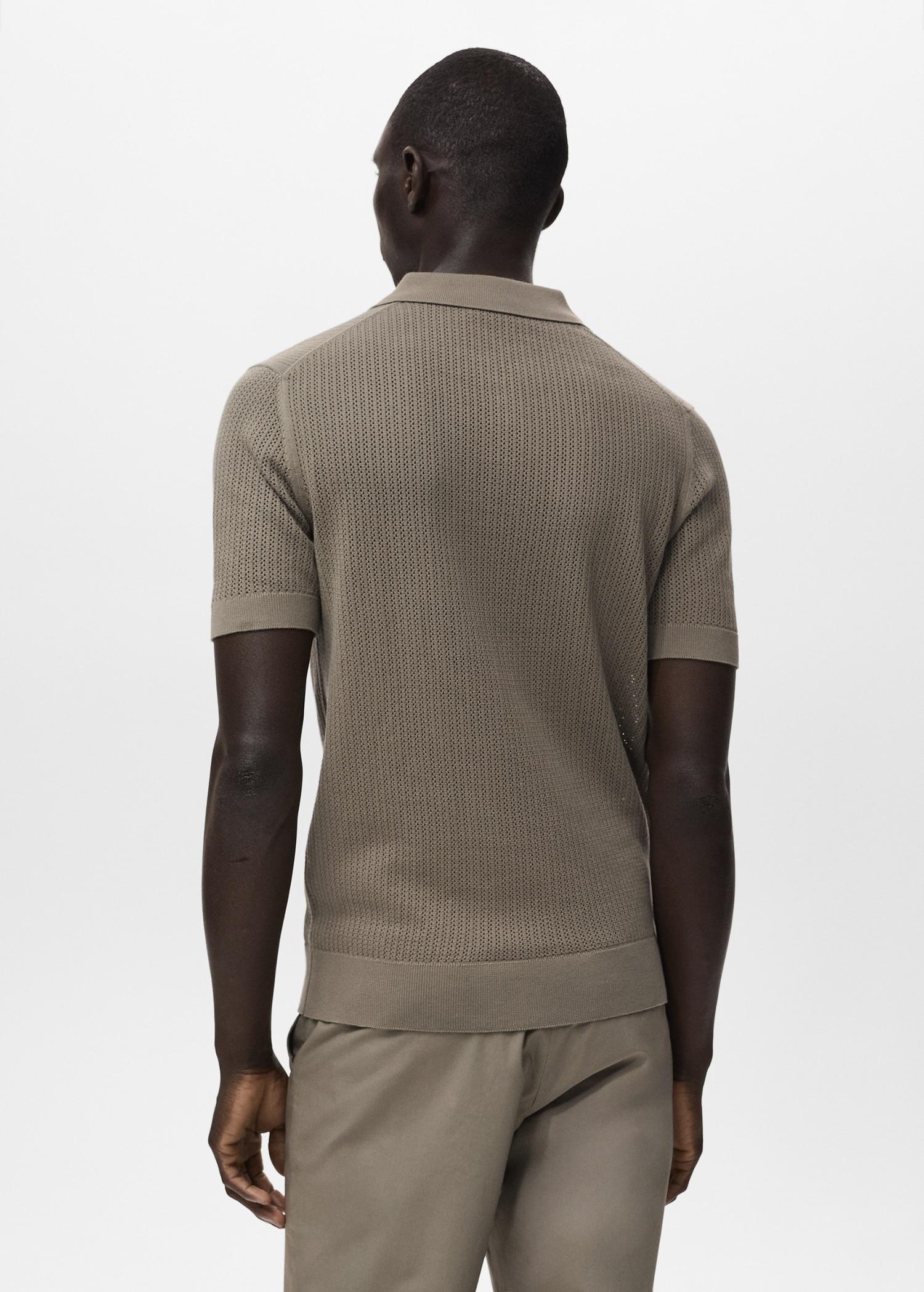 Openwork knitted cotton polo shirt - Men | MANGO USA Product Image