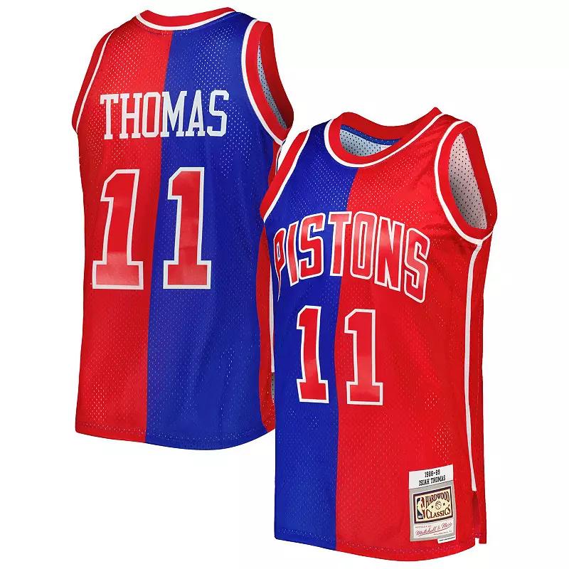 Men's Mitchell & Ness Isiah Thomas Blue/Red Detroit Pistons Hardwood Classics 1988-89 Split Swingman Jersey, Size: Large, Pis Blue Product Image
