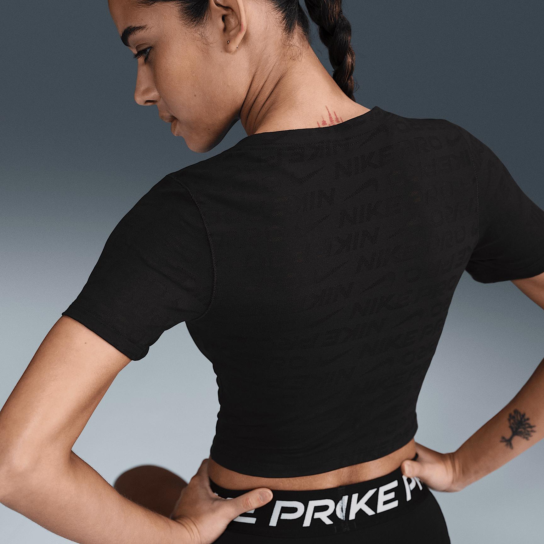 Womens Nike Pro Dri-FIT Short-Sleeve Cropped Jacquard Top | HJ2285-010 Product Image