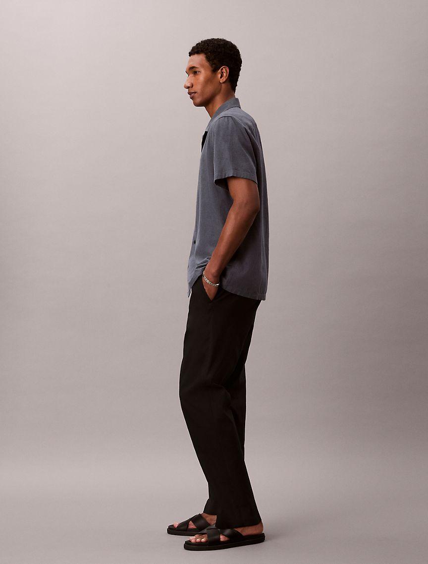 Linen Cotton Short Sleeve Button-Down Shirt Product Image