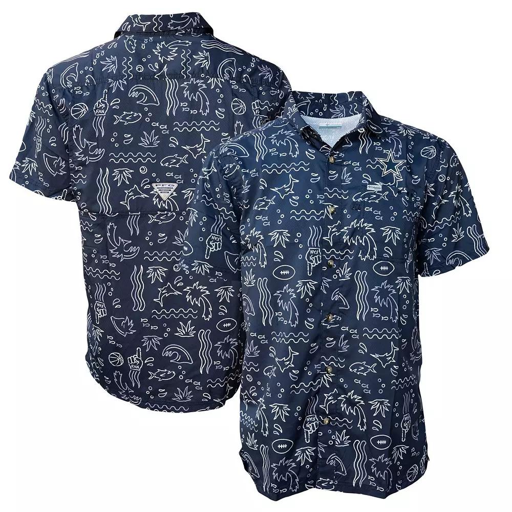 Men's Columbia Navy Dallas Cowboys Super Slack Tide Fish Fan Omni-Shade Button-Up Shirt, Size: Small, Blue Product Image