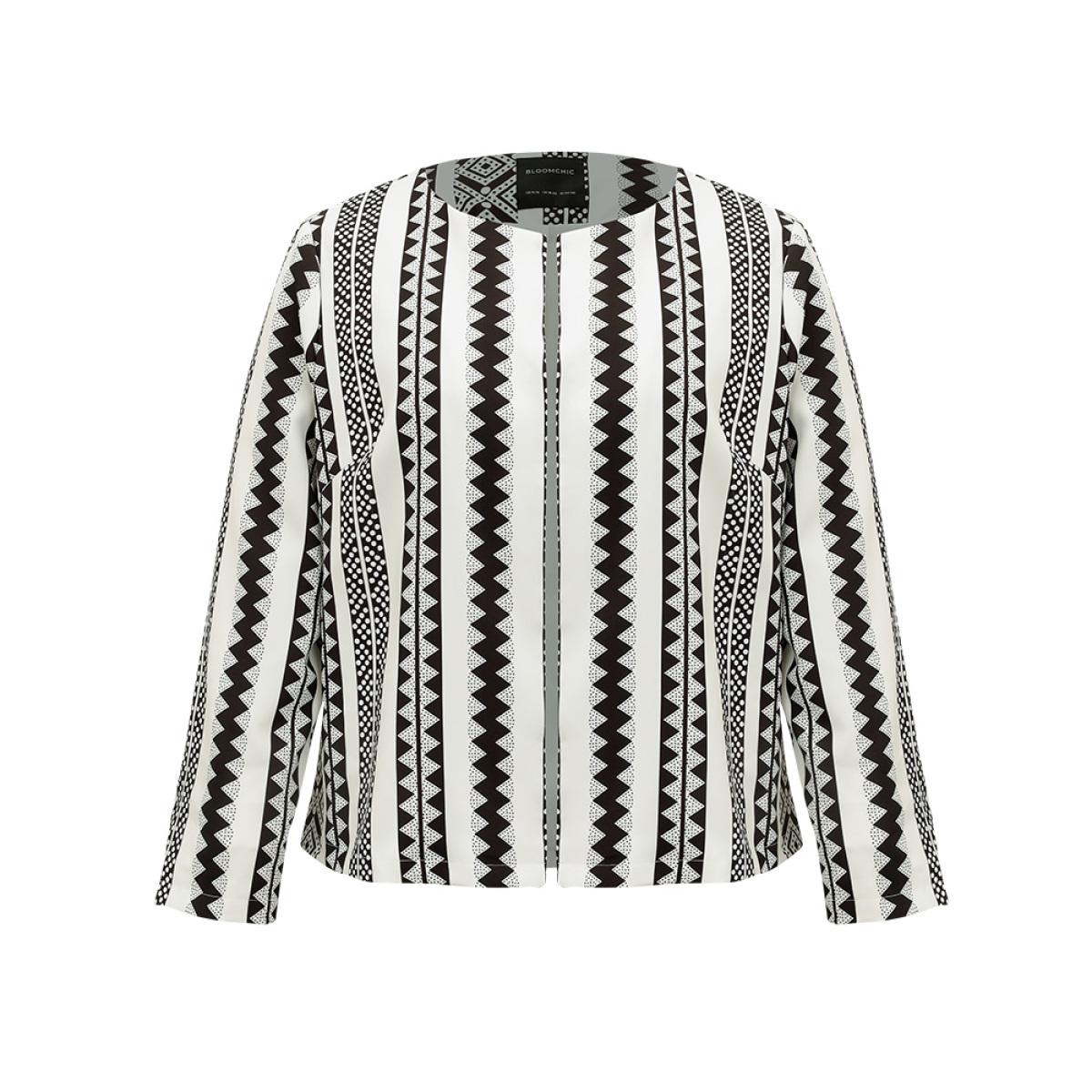 Plus Size Geometric Boho Print Open Front Jacket Women White Resort Contrast Ladies Vacation Winter Coats BloomChic 18-20/2X Product Image