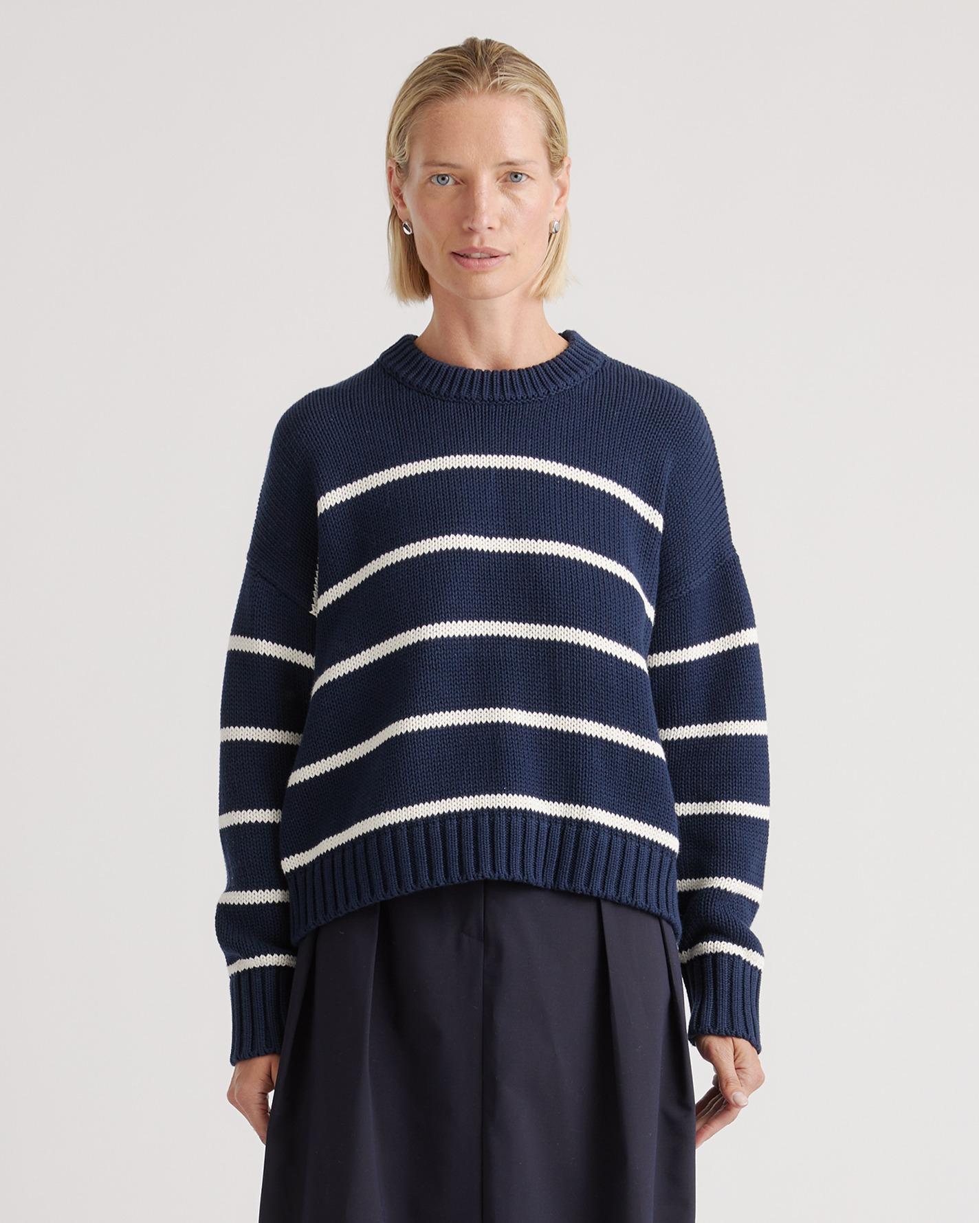 Quince | Women's Striped Crew Sweater Organic Cotton Product Image