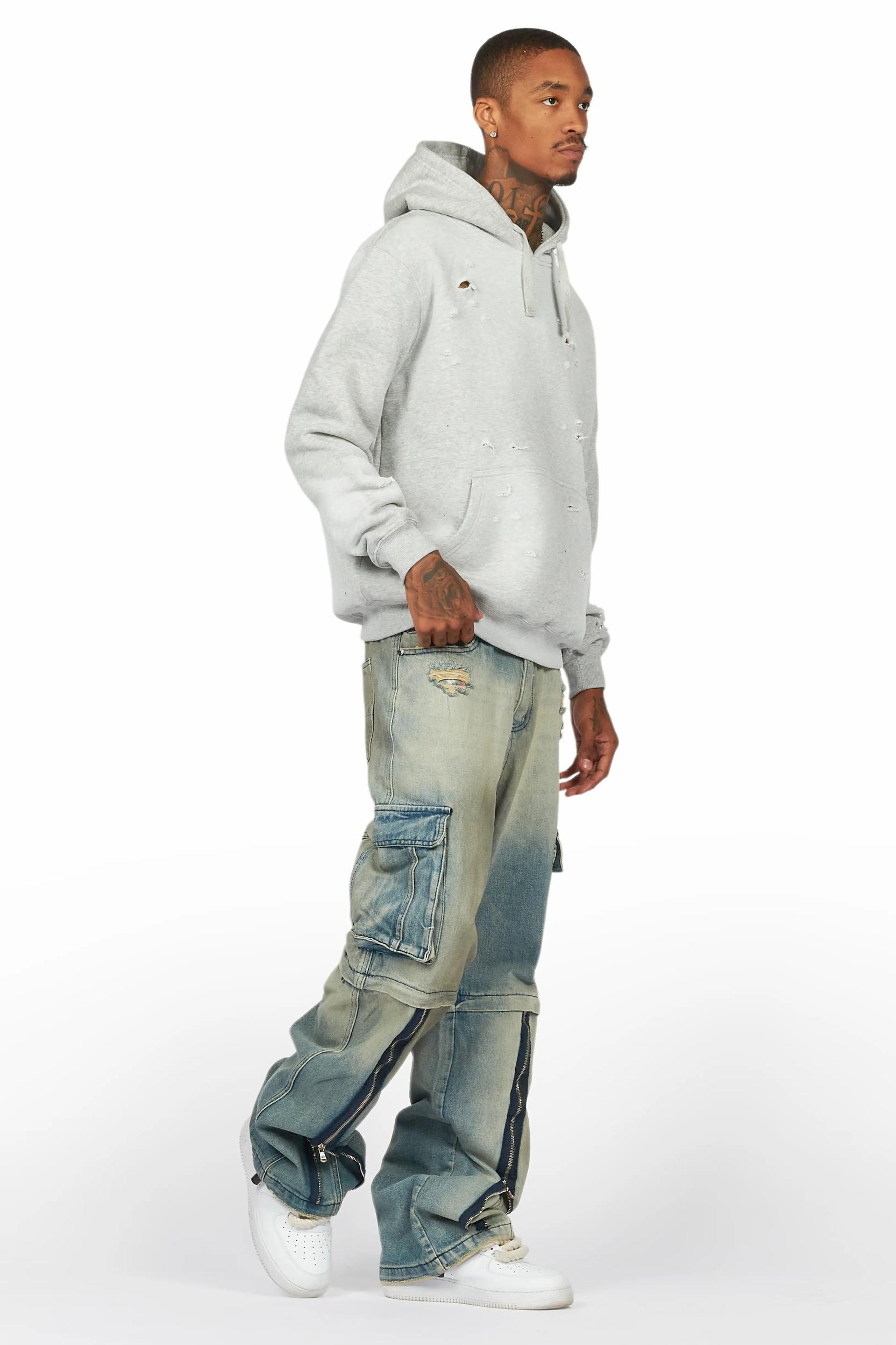 Baki Heather Grey Distressed Hoodie Male Product Image