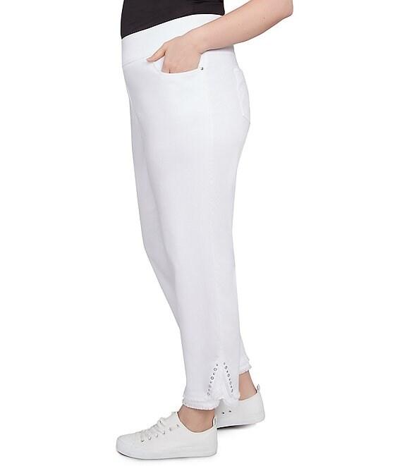 Ruby Rd. Plus Size Straight Leg Embellished Fringe Hem Detail Pull-On Pants Product Image