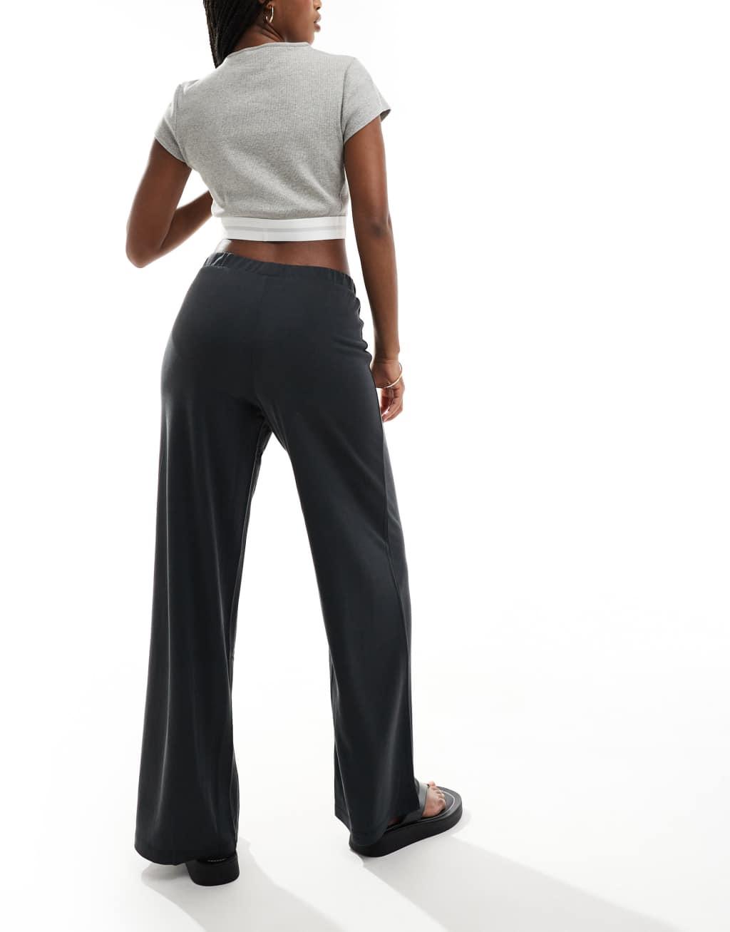 Monki straight leg casual soft pants in black  Product Image