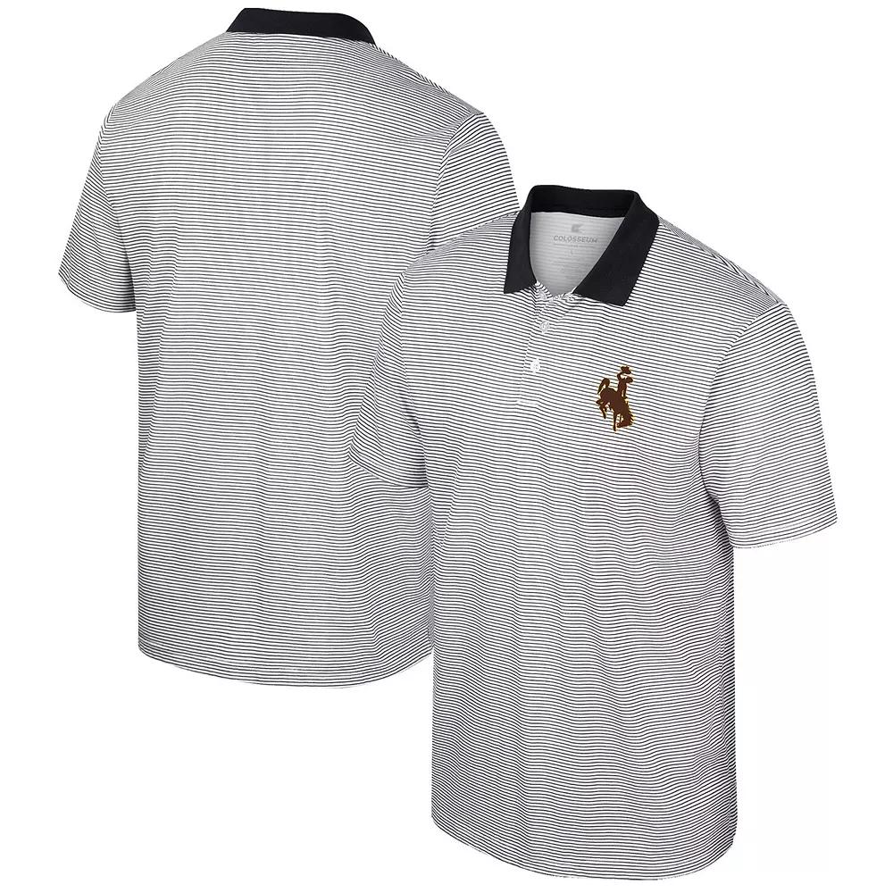 Men's Colosseum White Wyoming Cowboys Print Stripe Polo,  Product Image