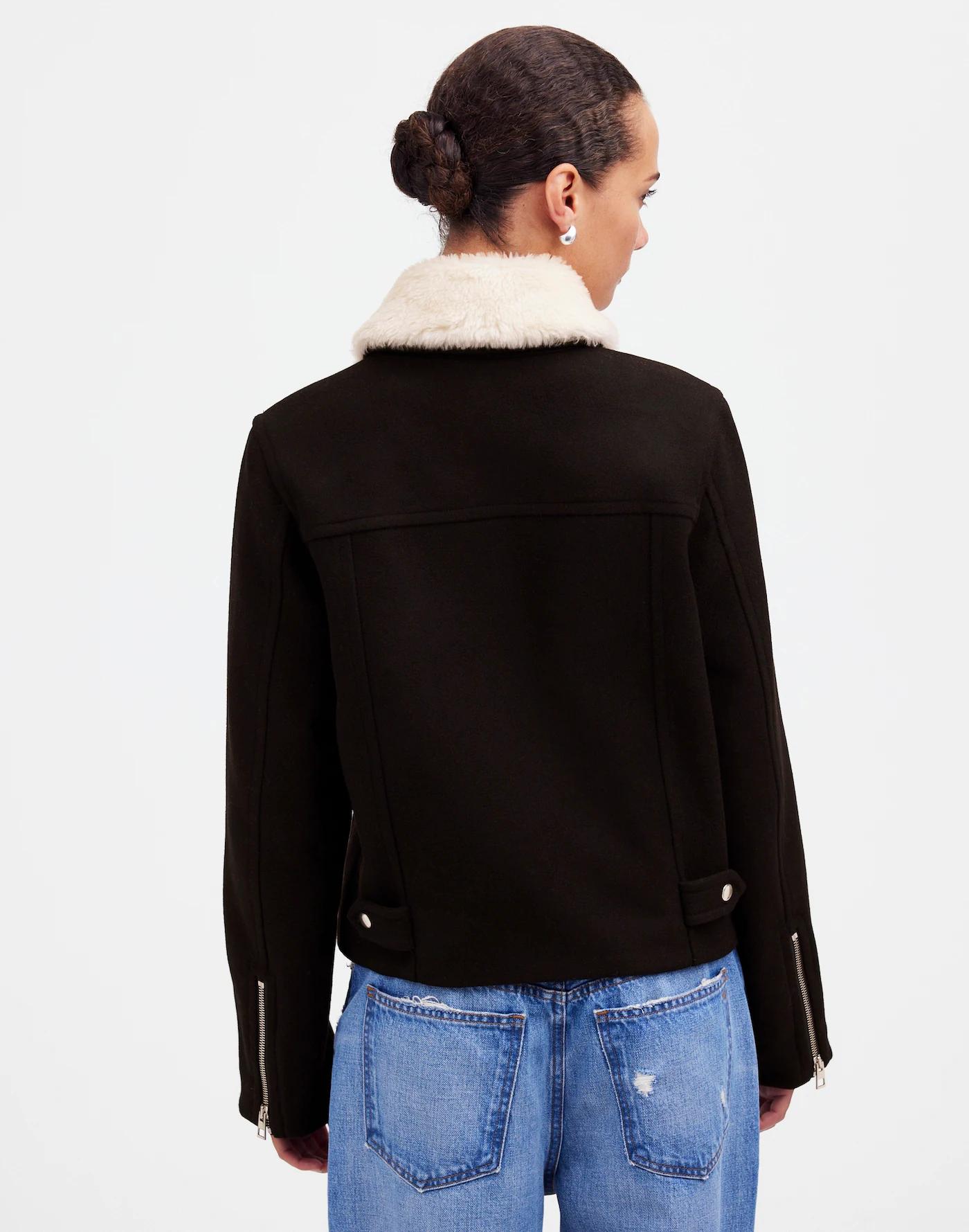 Sherpa-Collar Asymmetric Zip-Front Jacket Product Image