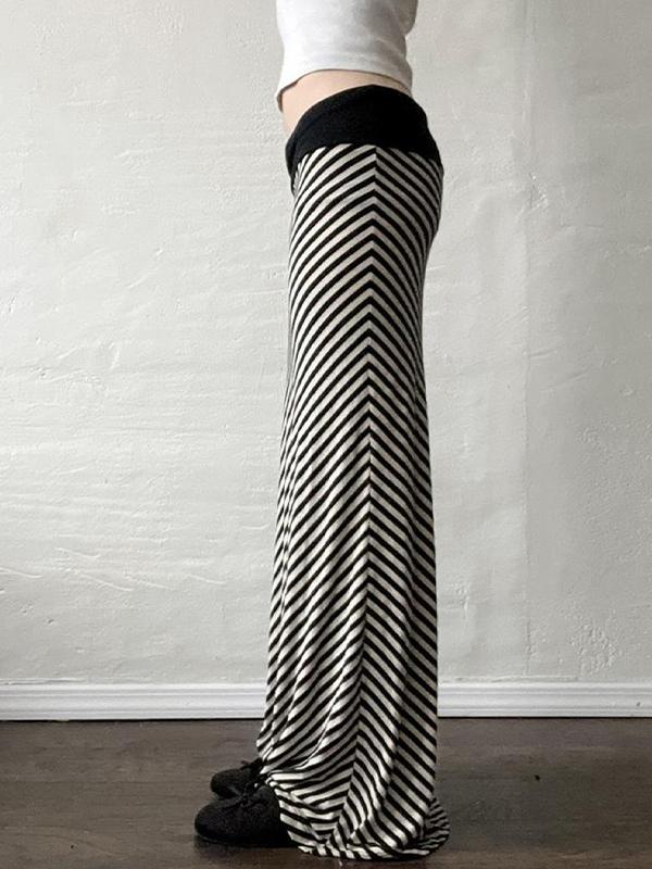 Black White Striped Contrast Colours Maxi Skirt Product Image