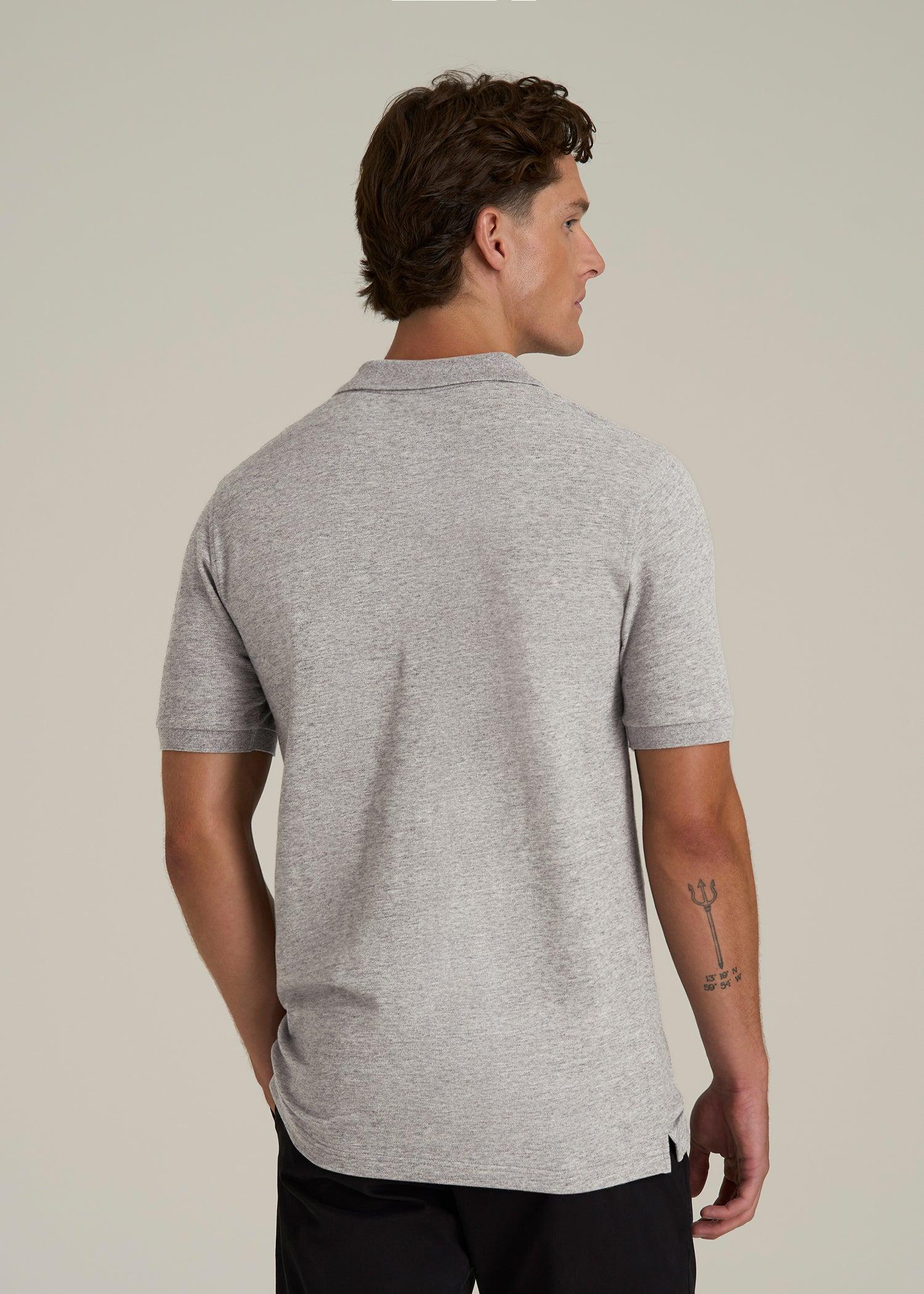 Classic Polo with Embroidered Logo for Tall Men in Heathered Grey Male Product Image