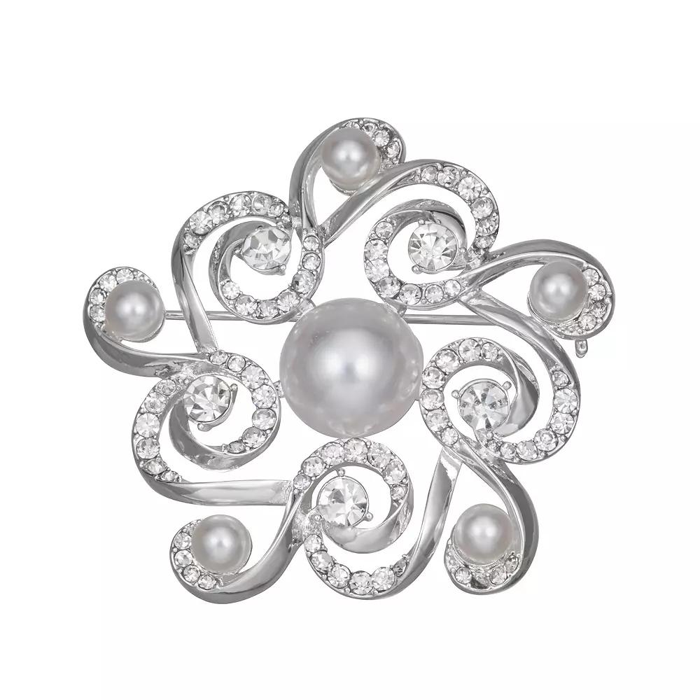 Napier Silver Tone Simulated Pearl Swirl Pin, Women's, White Product Image