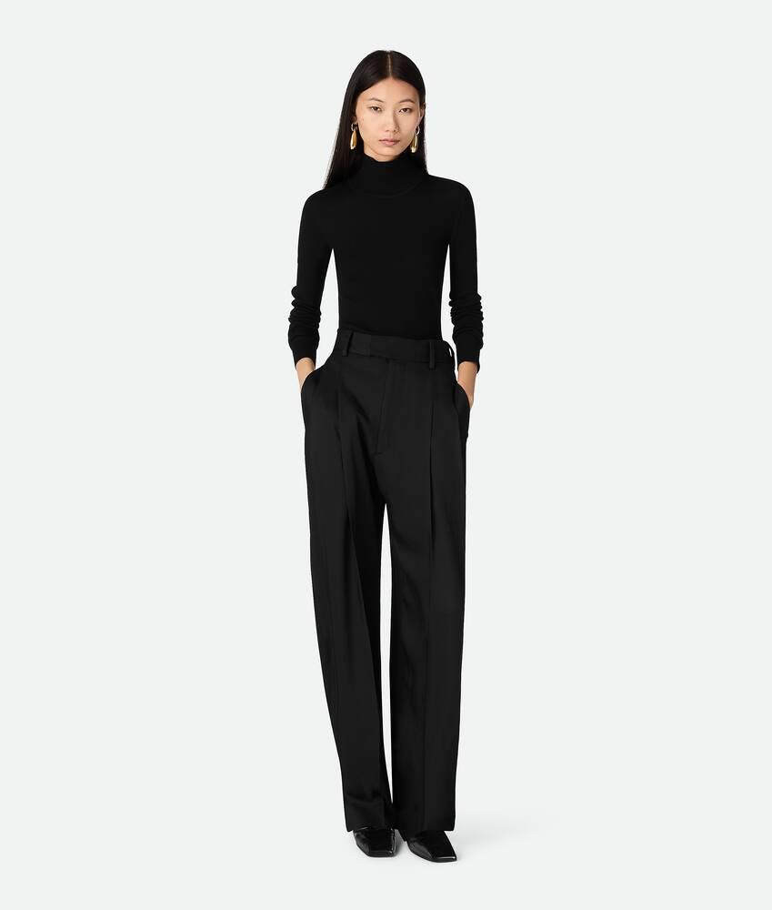 Women's Viscose And Silk Twill Straight Trousers in Black Product Image