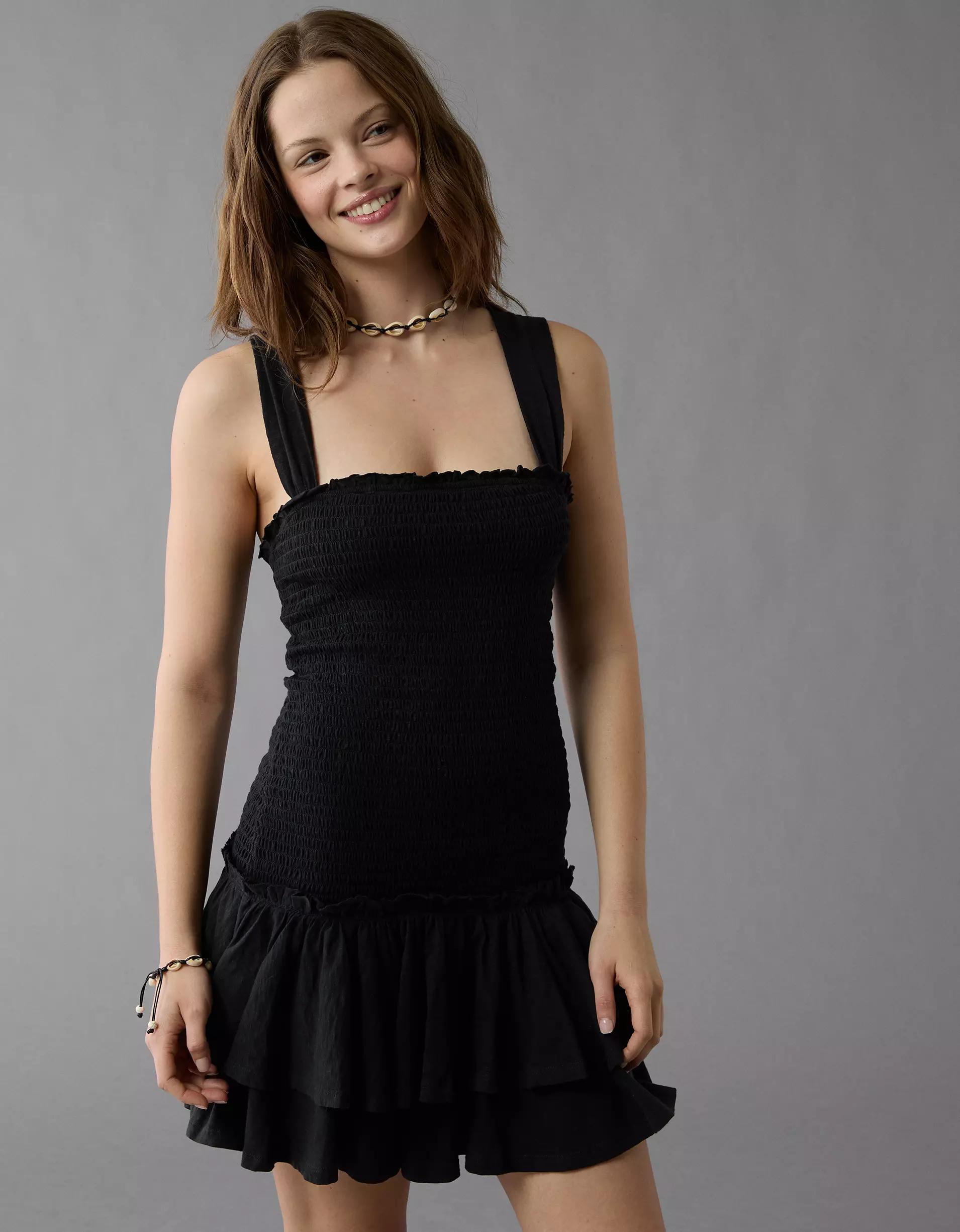 AE Sunchaser Knit Smocked Drop Waist Mini Dress Product Image