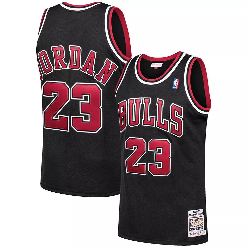 Men's Mitchell & Ness Michael Jordan Black Chicago Bulls 1997-98 Hardwood Classics Authentic Player Jersey, Size: XL Product Image