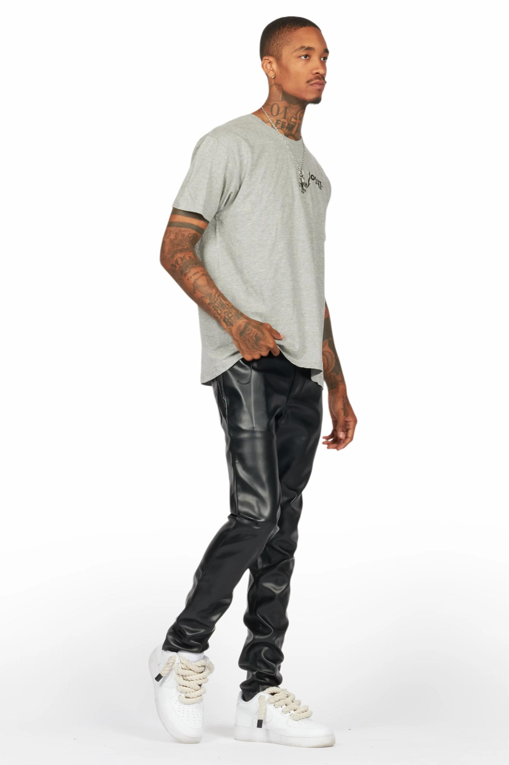 Ricky Black Slim Fit Faux Leather Pant Male Product Image