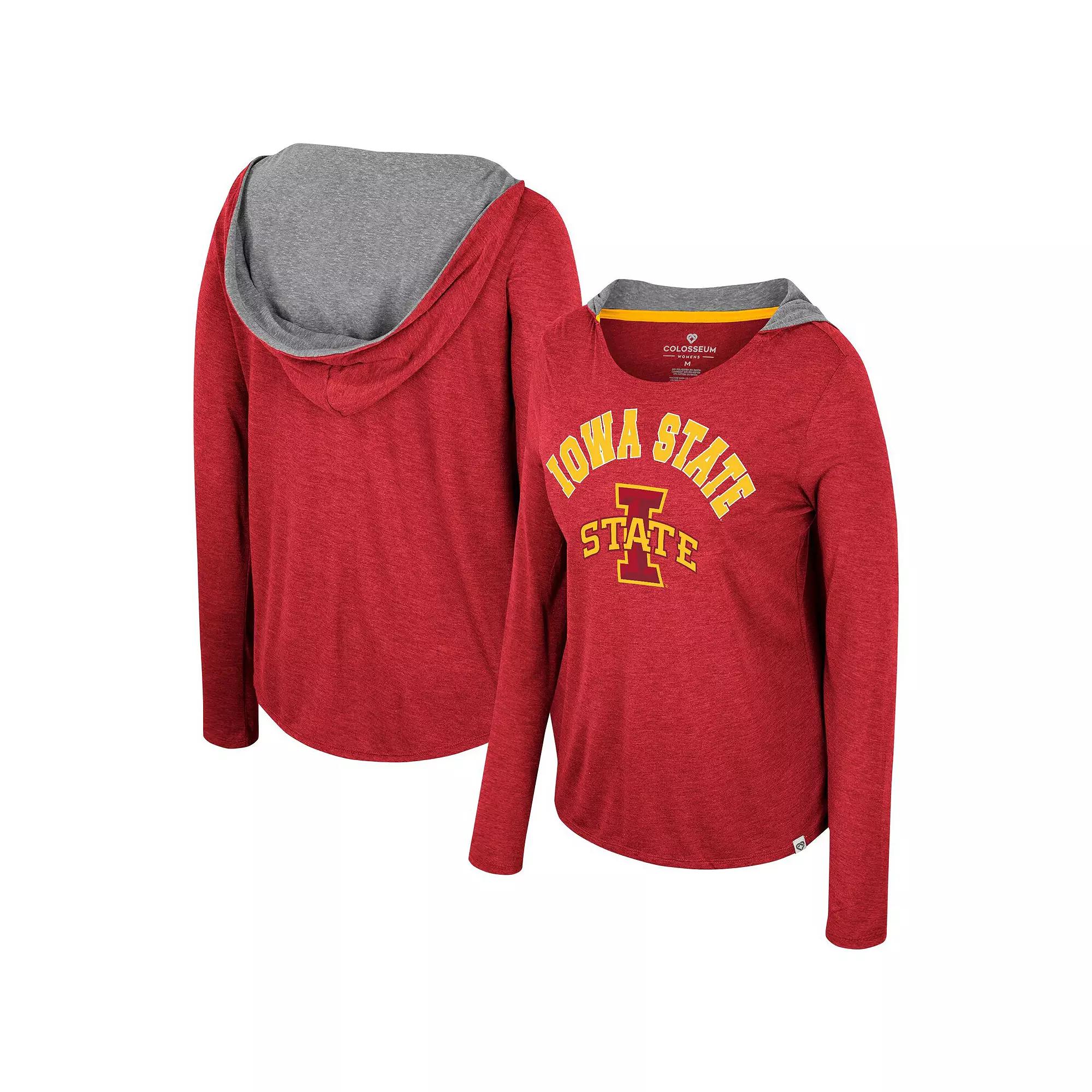 Women's Colosseum  Cardinal Iowa State Cyclones Distressed Heather Long Sleeve Hoodie T-Shirt, Size: Small, Red Product Image