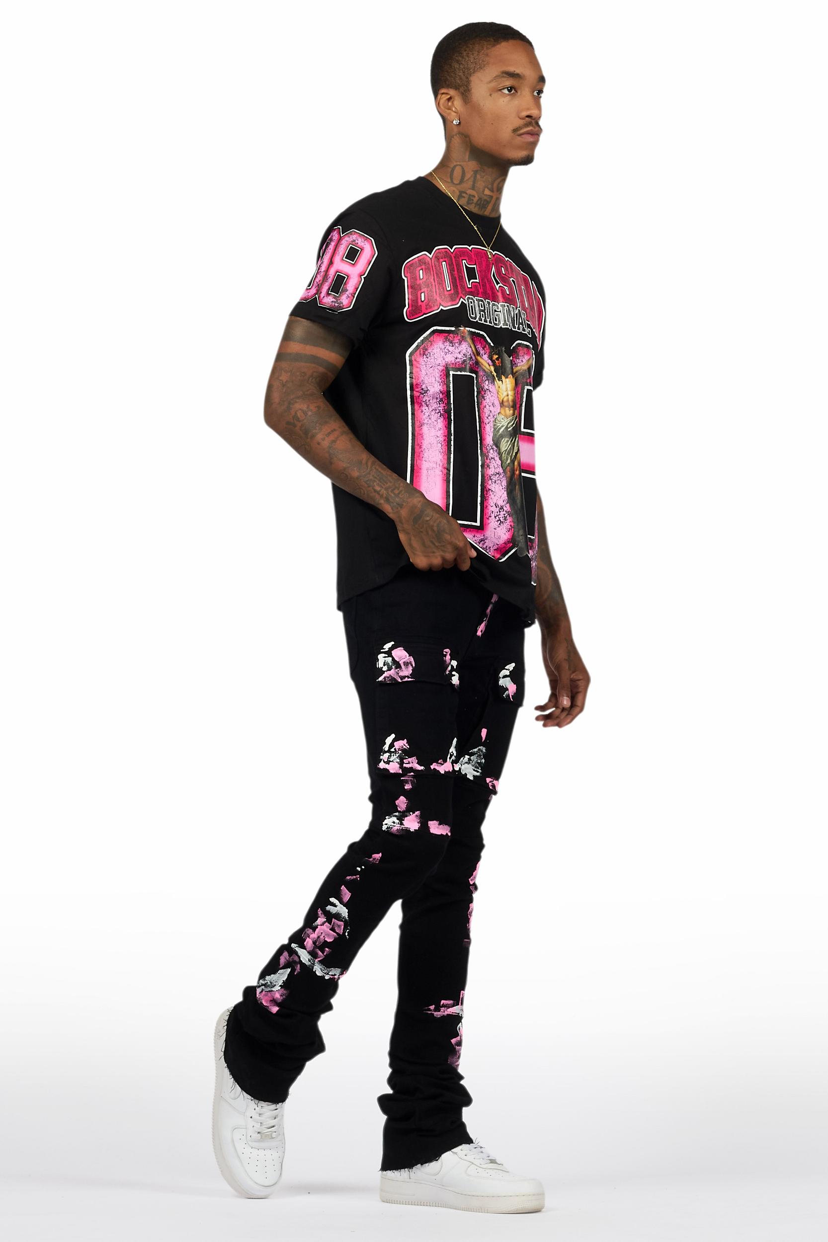 Fields Black T-Shirt/Nello Painted Super Stacked Flare Jean Set Male Product Image