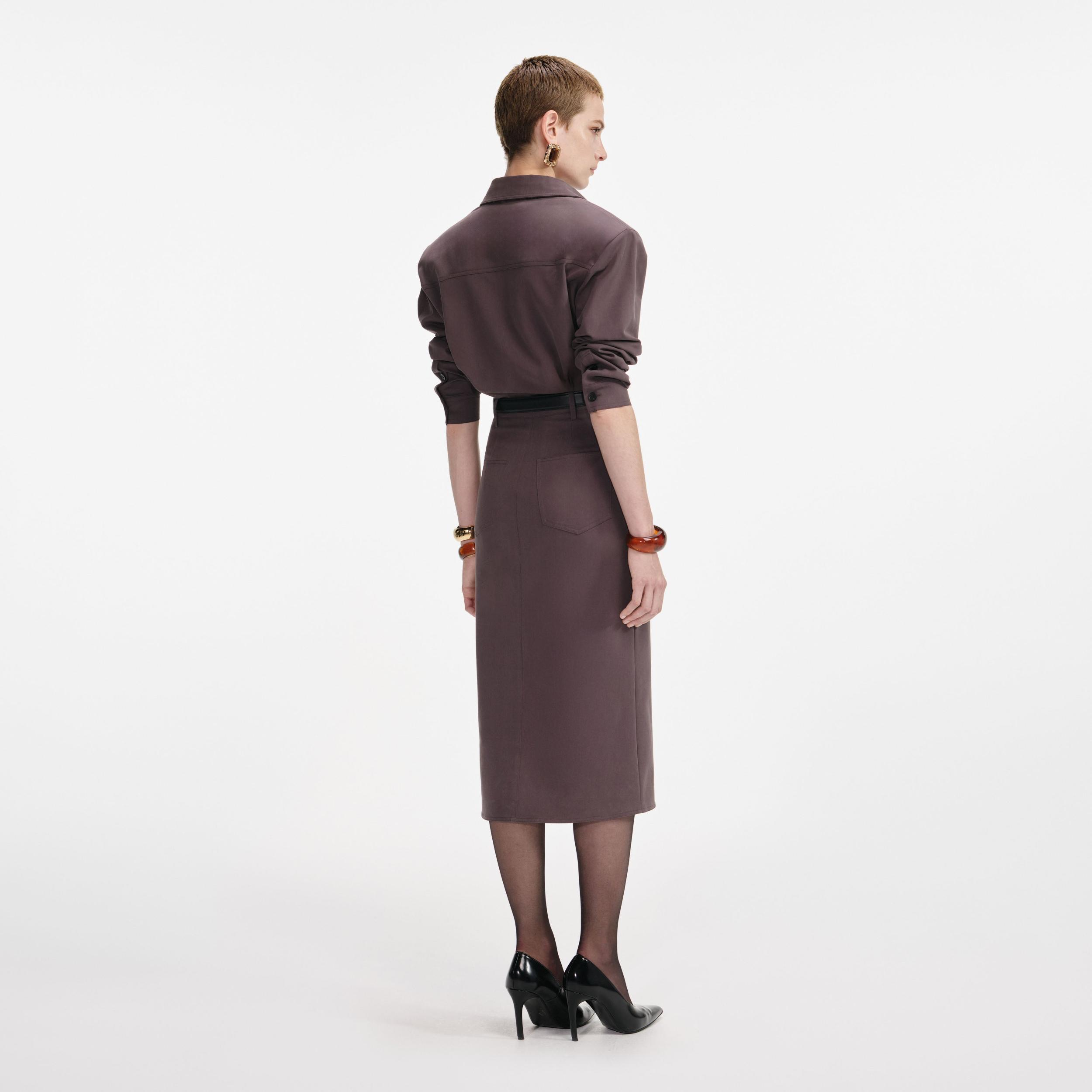 Brown Cotton Belted Midi Dress Product Image