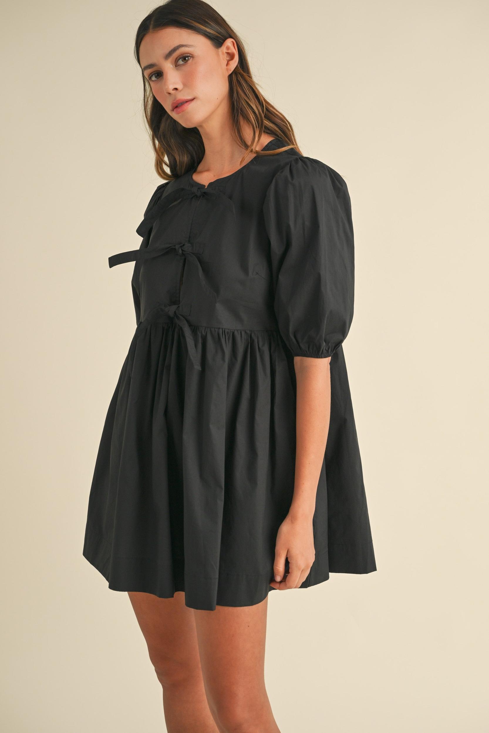 Poplin Front Bow Tie Mini Dress Product Image