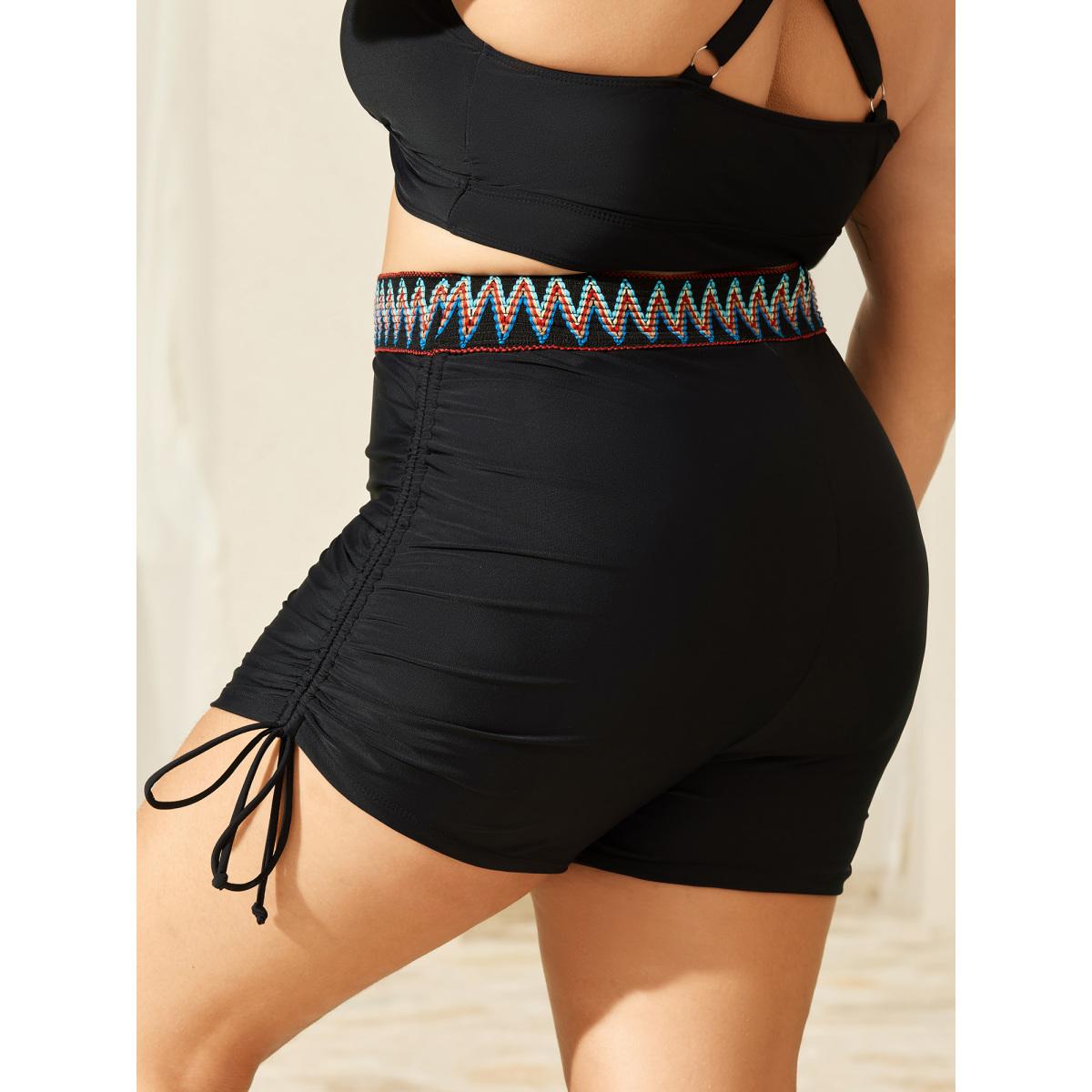 Plus Size Multi-Color Webbing Side Drawstring Swim Bottoms Women's Swimwear Black Beach Woven ribbon&lace trim High stretch Skinny High Rise Curve Swim Bottoms BloomChic 18-20/2X Product Image