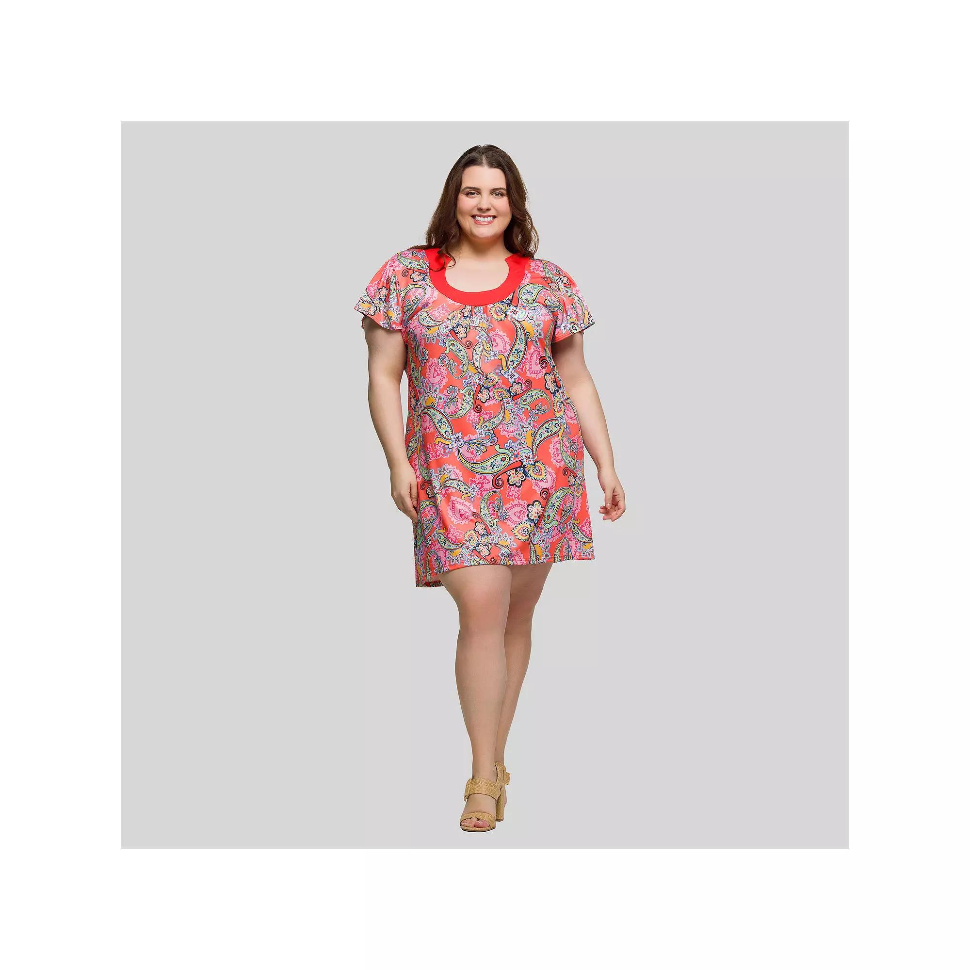 Plus Size 24Seven Comfort Apparel Short Sleeve Scoop Neck Mini Dress, Women's, Size: 3XL, Pink Team Product Image
