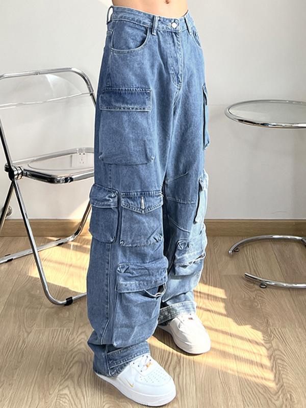 Men's Hip Pop Multi Pocket Cargo Jeans Product Image