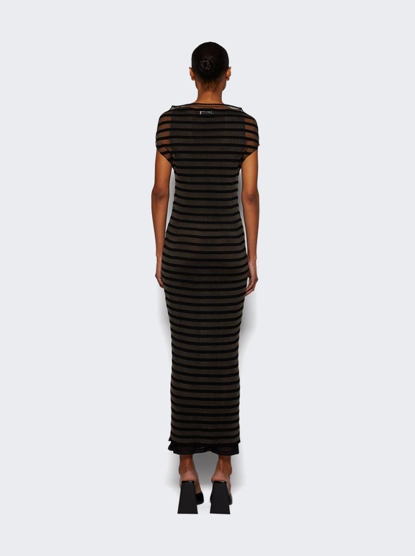 JEAN PAUL GAULTIER Mariniere Striped Cap-sleeve Nylon Maxi Dress In Black Product Image