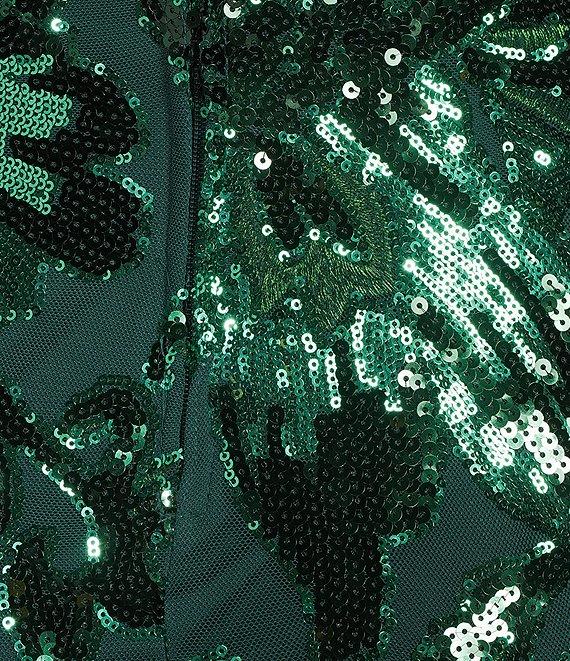 Midnight Doll Patterned Sequin Scoop Neck Spaghetti Strap Side Slit Dress Product Image