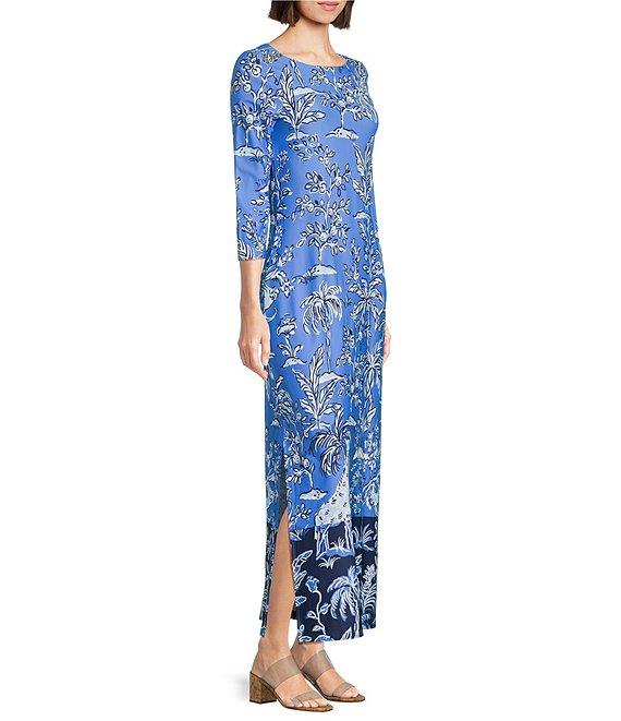 Lilly Pulitzer Seralina Printed Chillylilly UPF 50+ Boat Neck 3/4 Sleeve Maxi Dress Product Image