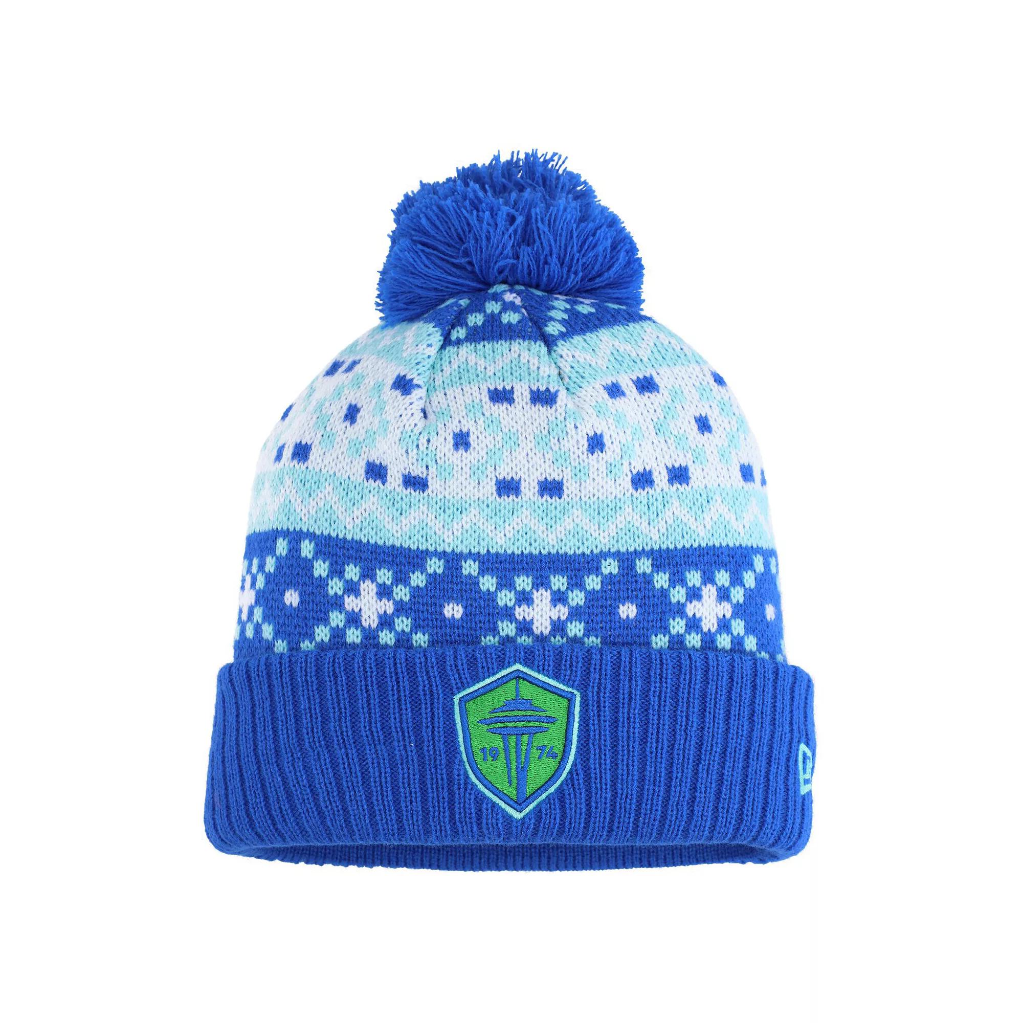Men's New Era Blue Seattle Sounders FC Nostalgia Cuffed Knit Hat with Pom Product Image