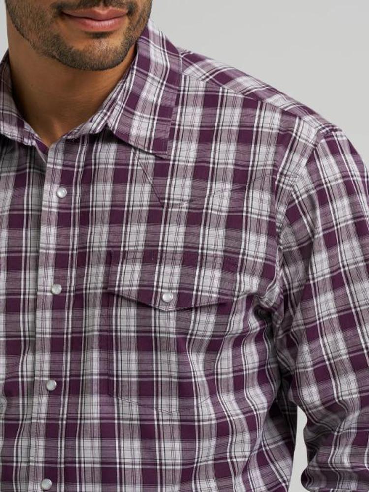 Wrangler® Men's L/S Burgundy Plaid Snap Shirt Product Image