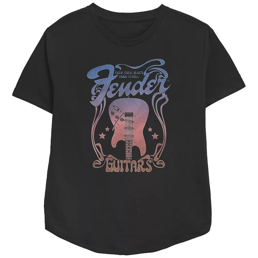 Women's Fender Funk Folk Blue Rock N'Roll Guitar Stars Retro Relaxed Fit Graphic Tee, Girl's,  Product Image